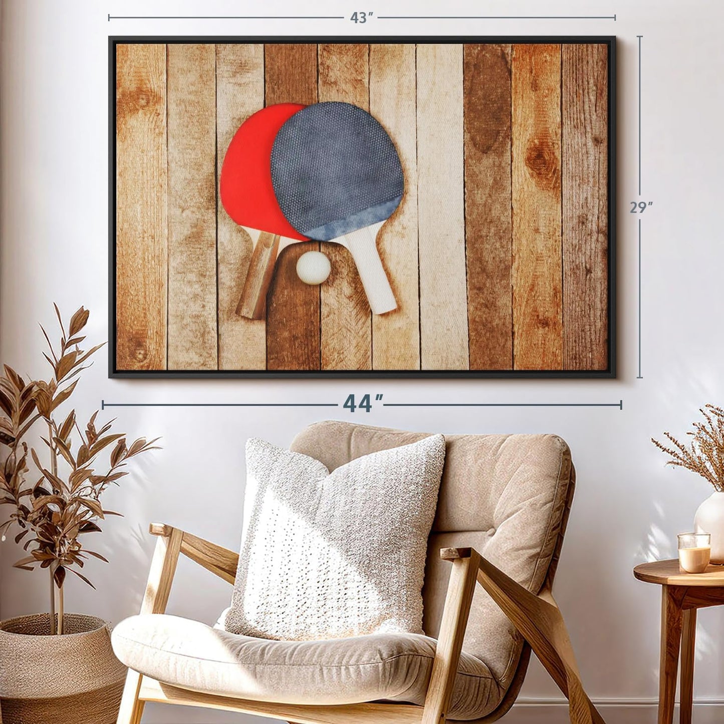 ElephantStock Ping Pong Wall Art - Horizontal Framed Canvas - 1-Piece Living Room Wall Decor - Photography Canvas Print - Brown and Red Decor for Wall - 43" X 29"