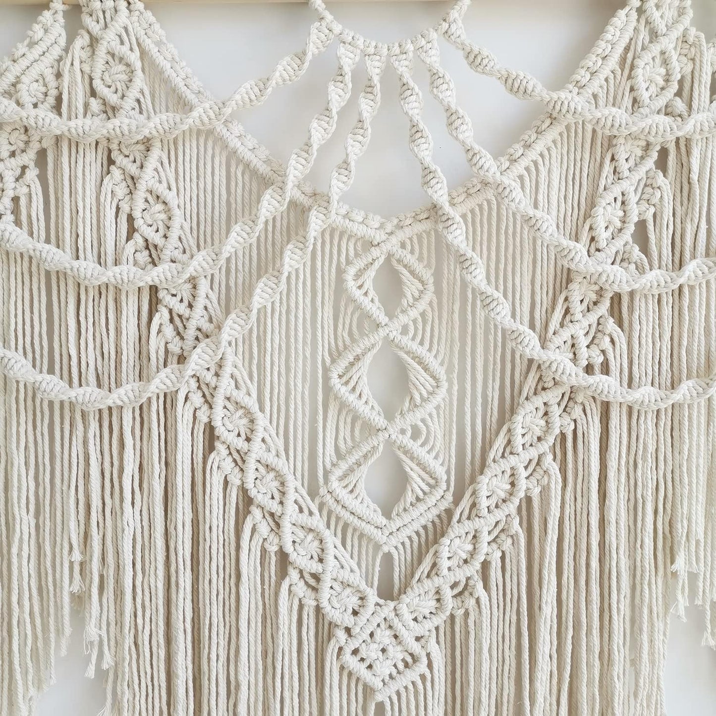 large macrame wall hanging - Boho Tapestry Macrame Wall Decor Art- Chic Bohemian Handmade Woven Tapestry Home Decoration for Bedroom Living Room Apartment Wedding Party - 43"x32" (Beige-fringe)