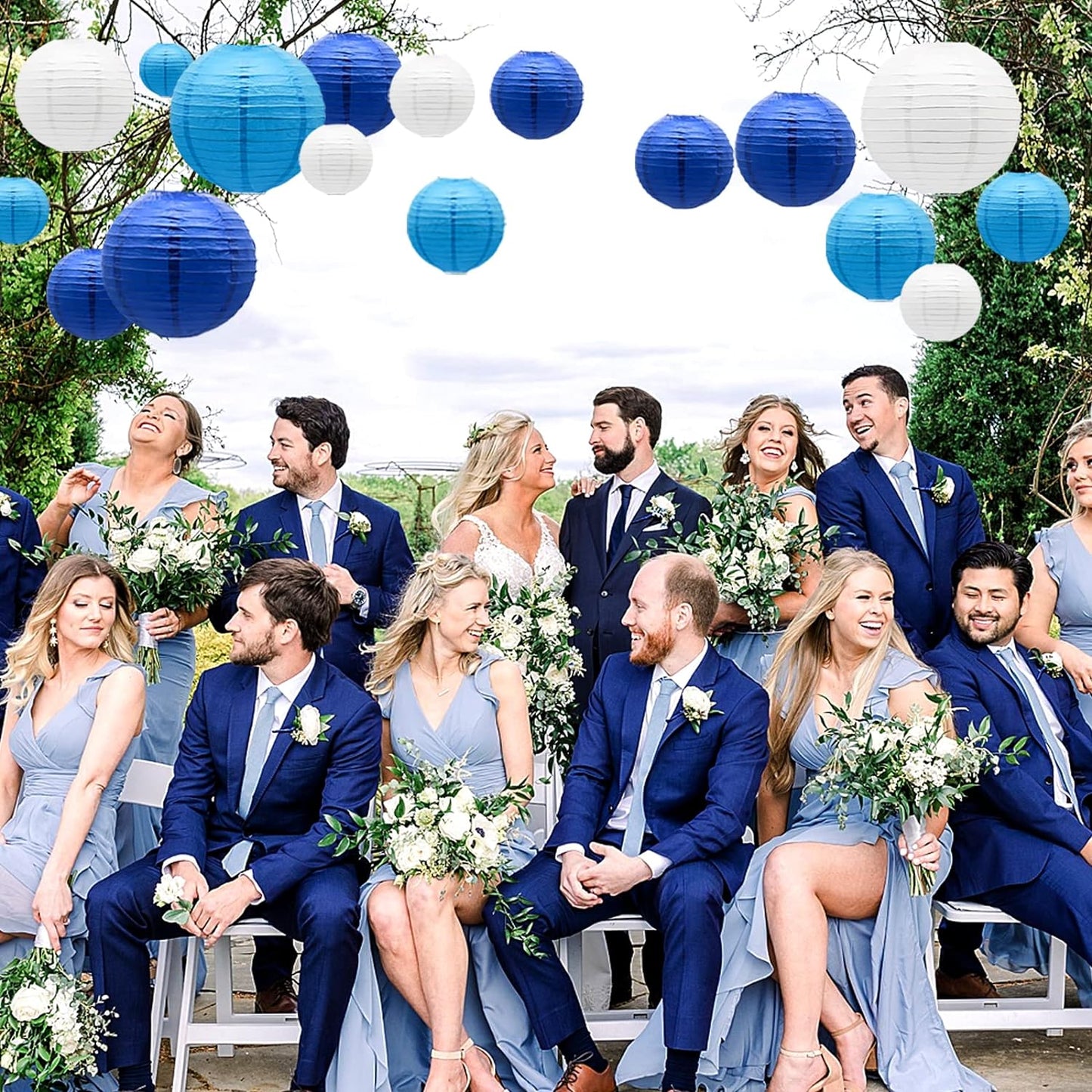 ADLKGG Blue Paper Lanterns Decorative, Hanging Round Paper Lantern Party Supplies for Anniversary Graduation Wedding Birthday Party Baby Shower Decorations Indoor Outdoor, 21pcs