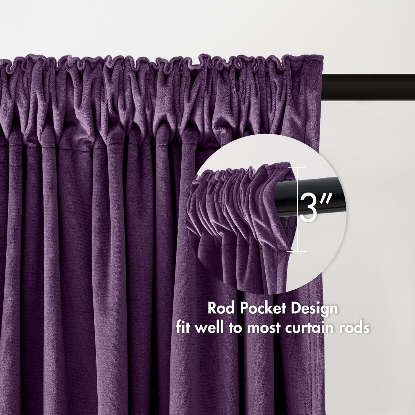 MIULEE Purple Velvet Curtains Thermal Insulated Blackout Curtain Drapes for Bedroom Living Room Darkening 90 Inches Long Curtains Panels Rod Pocket Set of 2