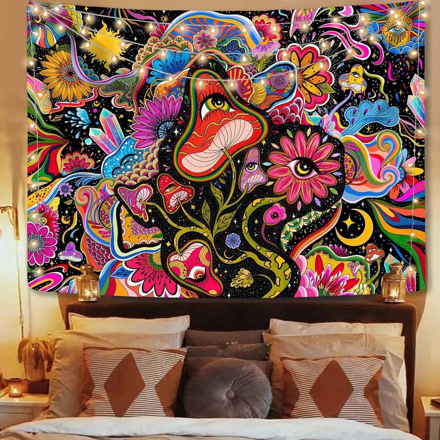 Lunerfex Mushroom Tapestry Pink Flowers Tapestry for Bedroom Aesthetic Tapestries Floral Tapestries Wall Hanging for Bedroom and Living Room Decor Pink Flowers 36×48 Inches