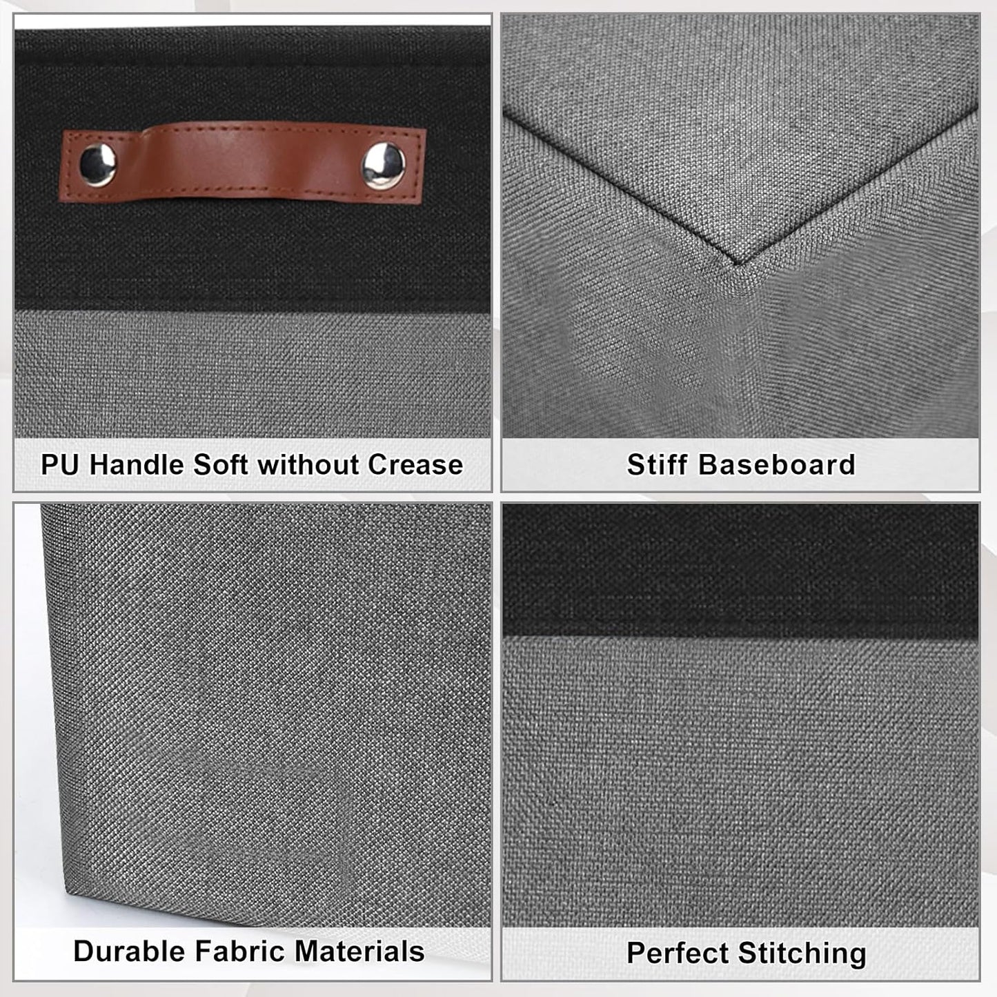 Collapsible Fabric Storage Cubes 11x11 Cube Storage Bins, 4 Pack Closet Baskets Box with Handles for Organizing, Shelf, Toys, Clothes, Home, Office, Nursery (Grey&Black)