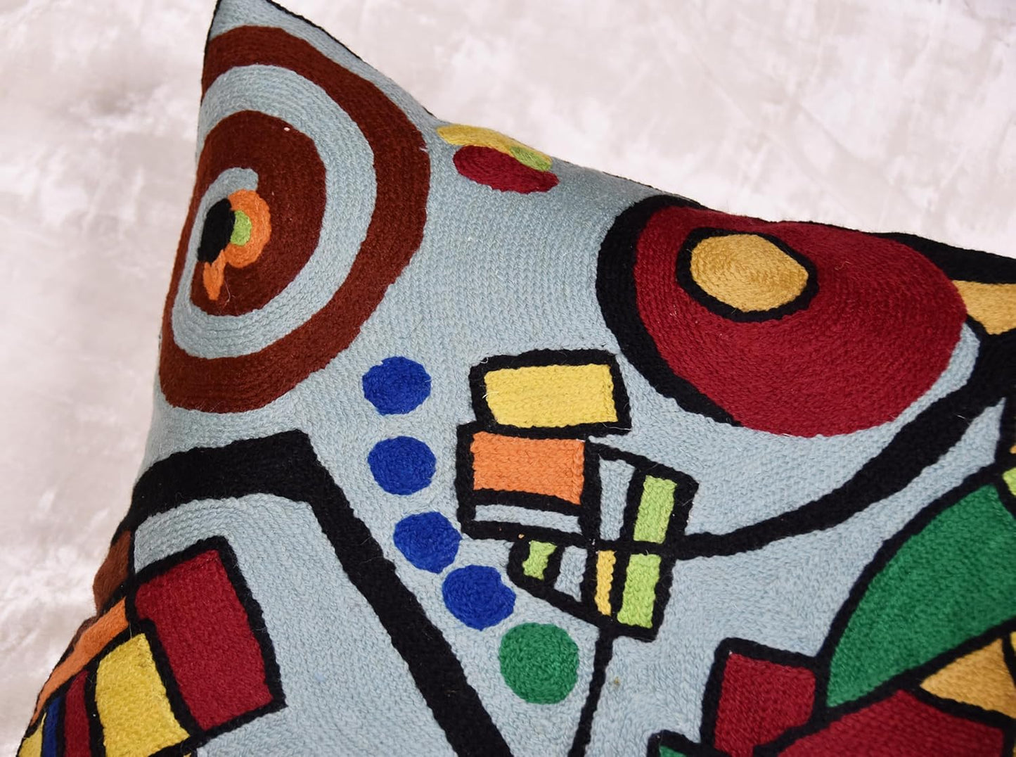 Kandinsky Decorative Pillow Cover Coastal Hand Embroidered Abstract Toss Pillows Farmhouse Chair Cushion Contemporary Pillowsham Mid-Century Chair Cushions Wool Size 18x18