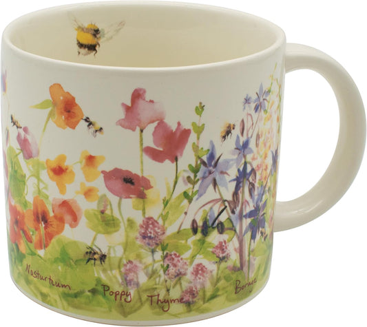 The Unemployed Philosophers Guild Bee Garden Coffee Mug - Features Beautiful Watercolor Flowers and Buzzing Bees - Comes In A Fun Gift Box, 14 oz