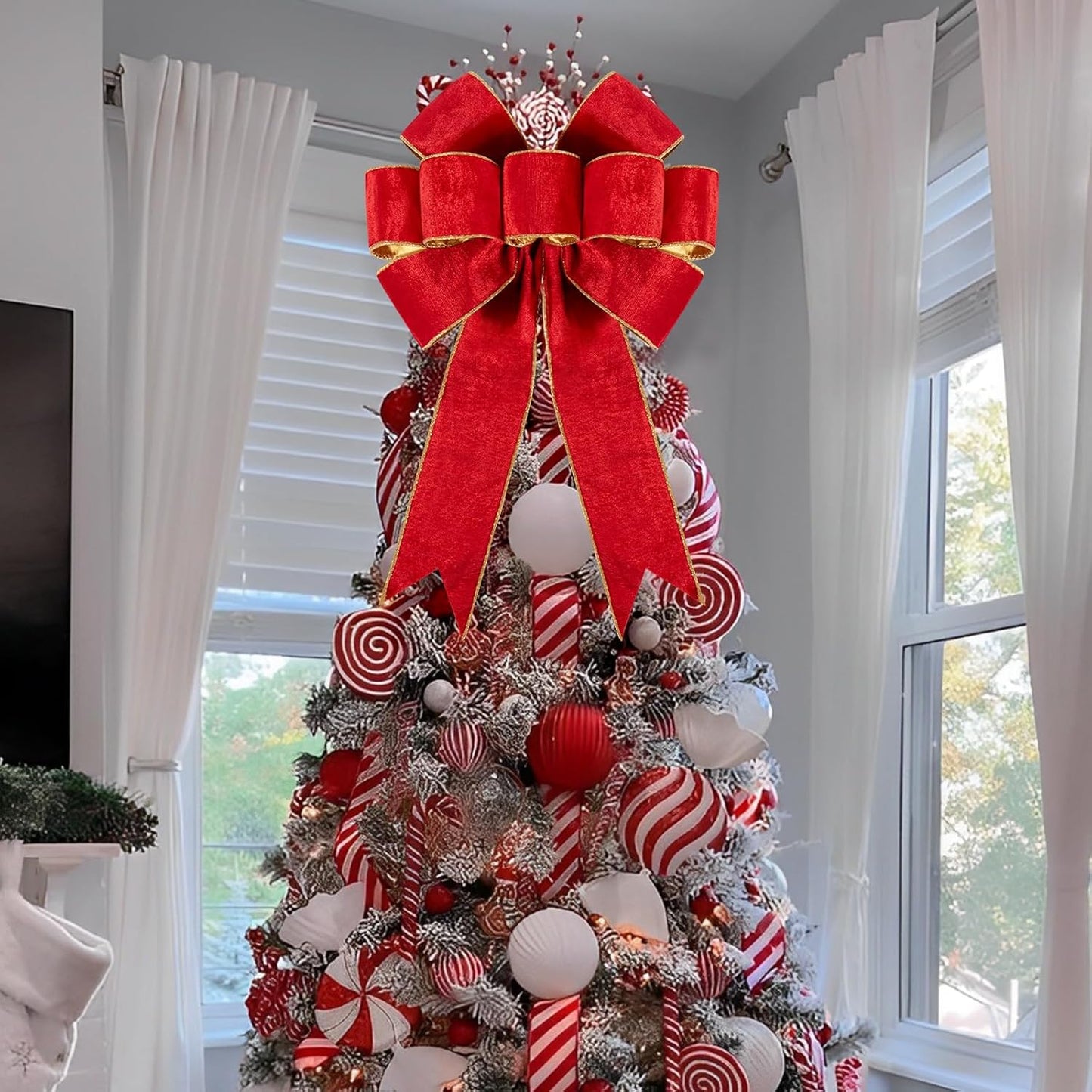 2pcs Large Christmas Bows Velvet Red Bows Holiday Red Christmas Bows Decorations for Wreath Velvet Bows Decor for Christmas Tree Topper, Front Door, Outdoor(24 * 16 inch)