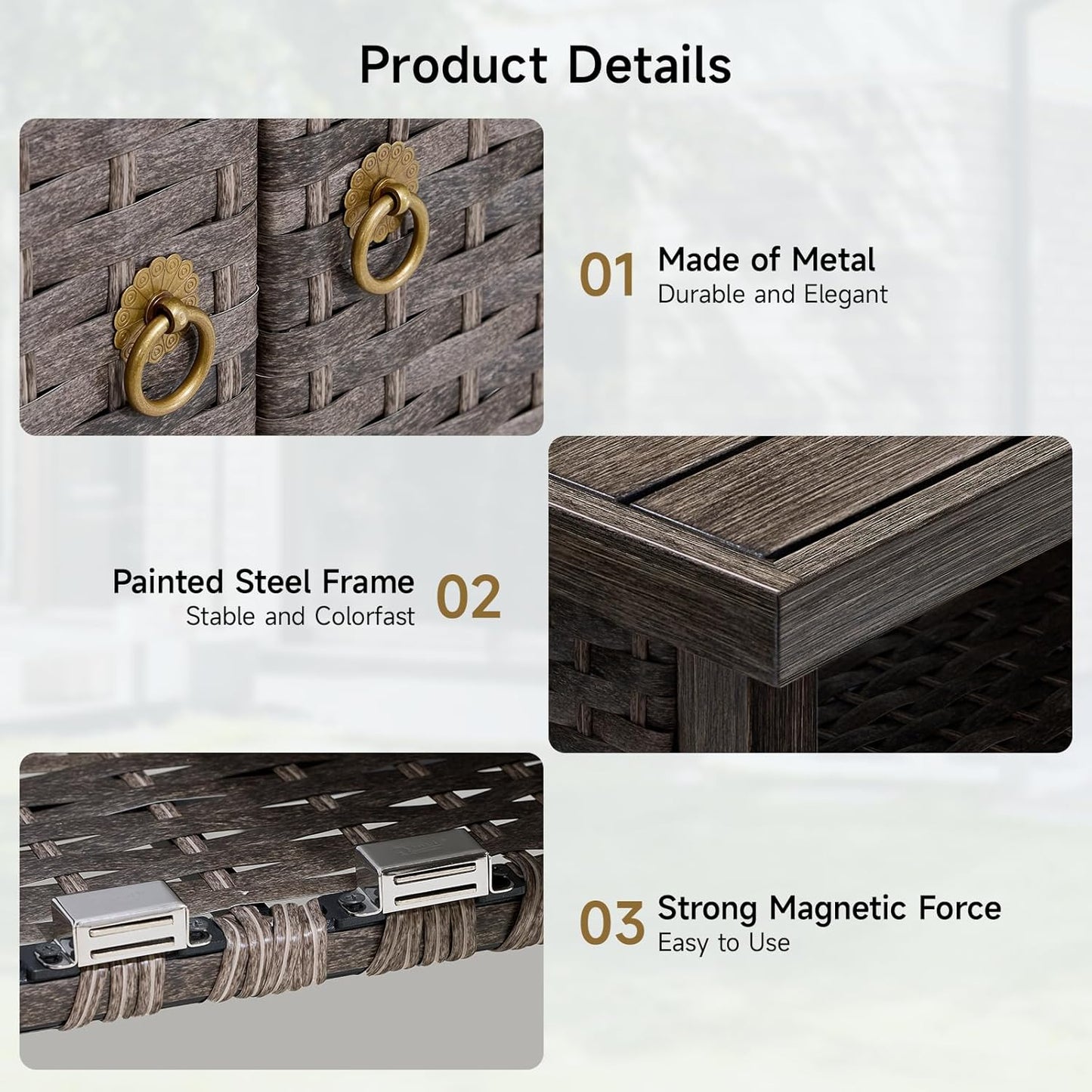 Outdoor Storage Cabinet, Woven Rattan Bar Table with 2 Doors, Slatted-Top, Wicker Console Table for Patio, Garden, Backyard, Kitchen - Brown