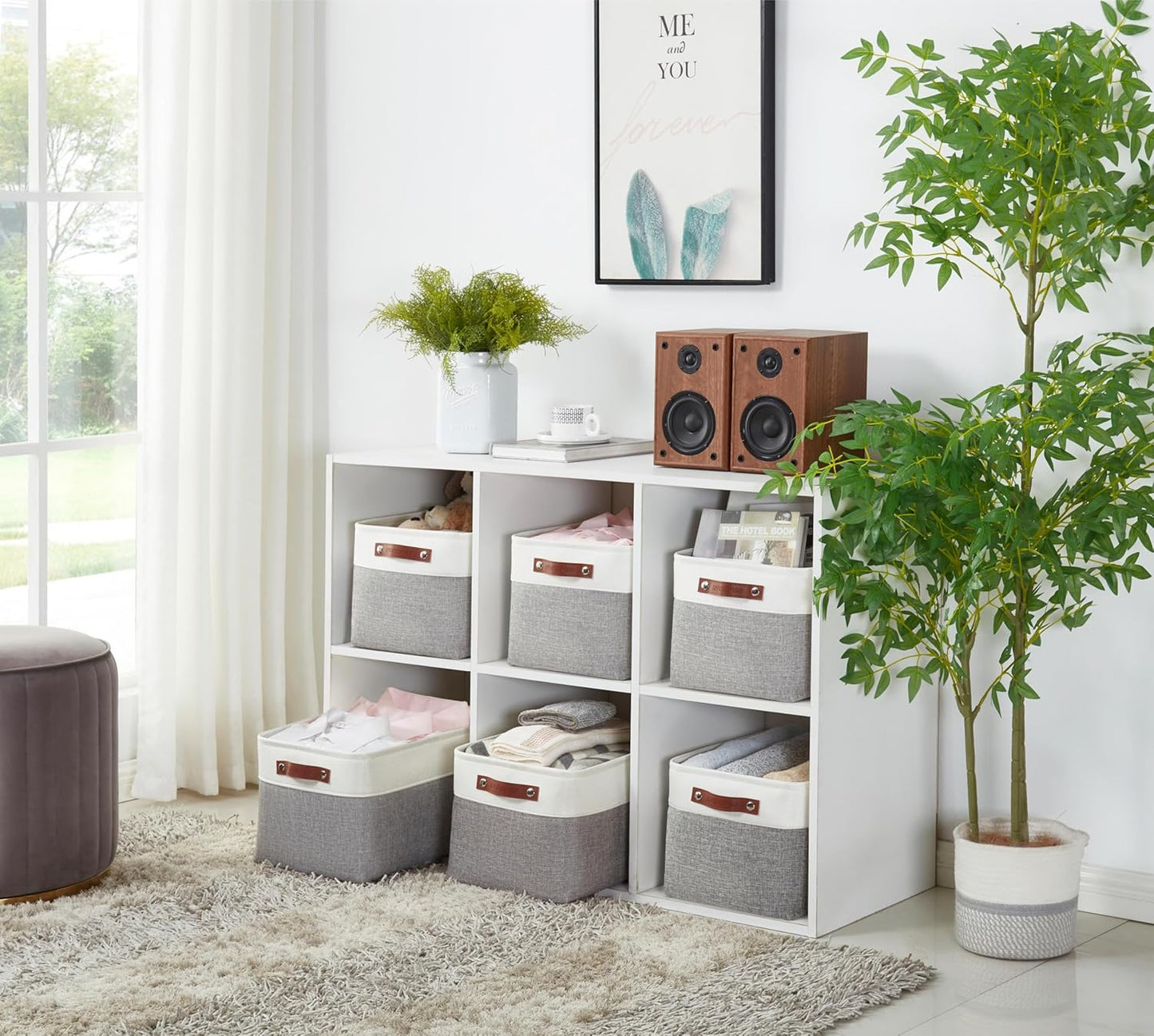 DECOMOMO Storage Baskets for Shelves - Fabric Closet Organizers and Storage Bins, Perfect Baskets for Organizing Closet Toys Nursery (Grey and White, XL - 3 Pack)