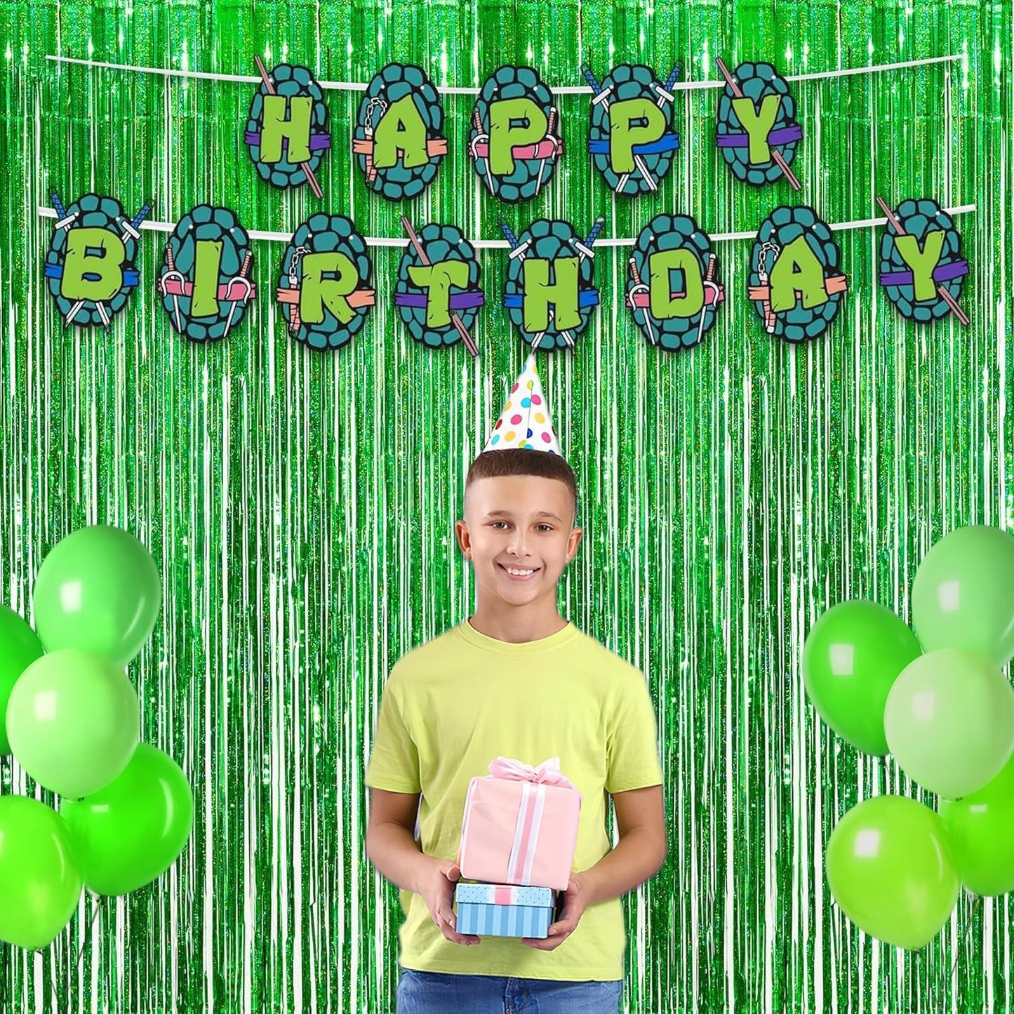 Green Tinsel Curtain Party Backdrop - GREATRIL Foil Fringe Streamers for St Patrick’s Day/Luau/Turtle/Hawaiian/Dinosaur/Ghost/Football/Christmas Decorations 2 Packs