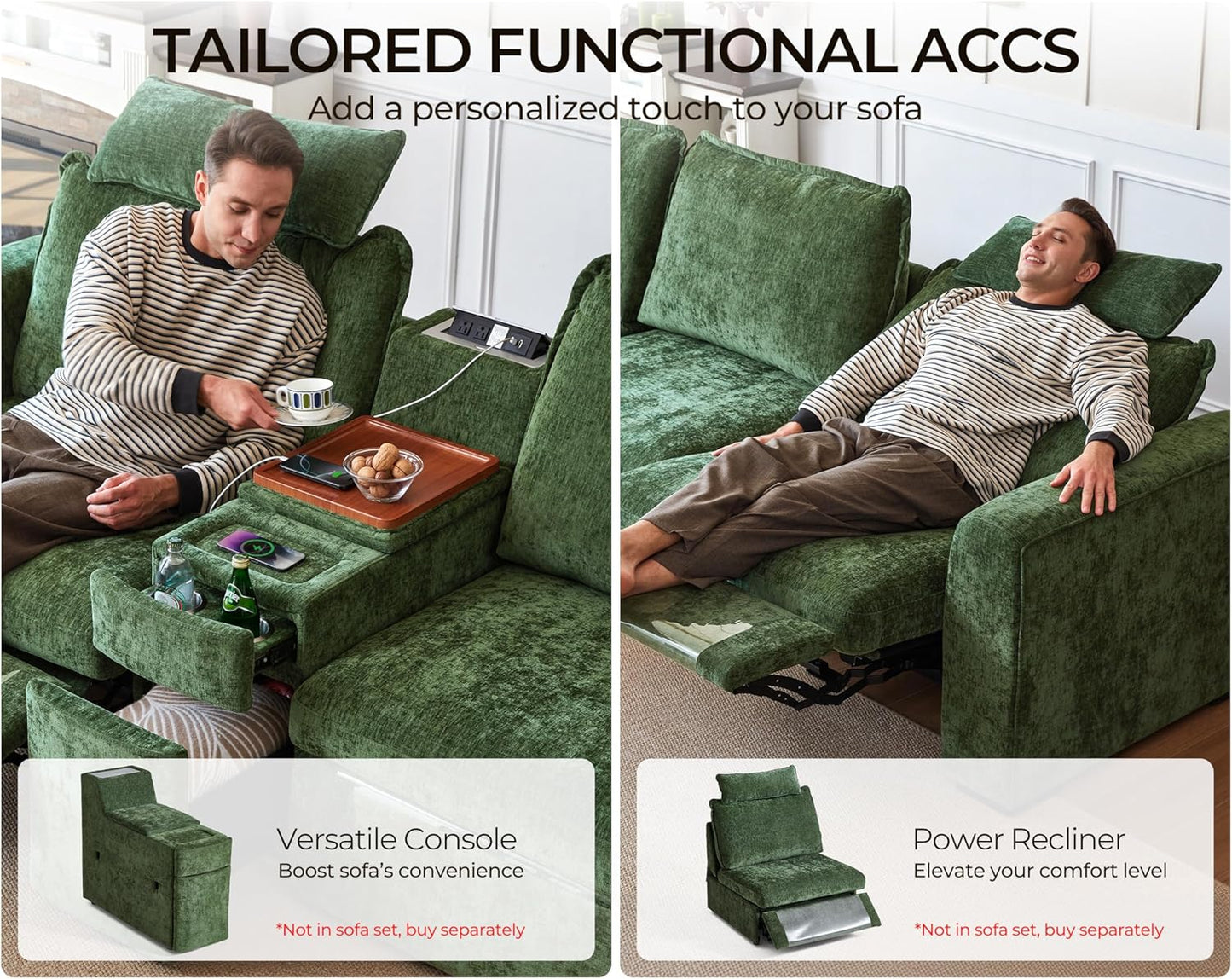 Oversized Modular Sofa Comfy Cloud Couch with Storage, Extra Deep Plush Sectional Sofa Set for Living Room, Covers Washable, Chenille, Olar (Green, 3-Seater, Basic Shape)