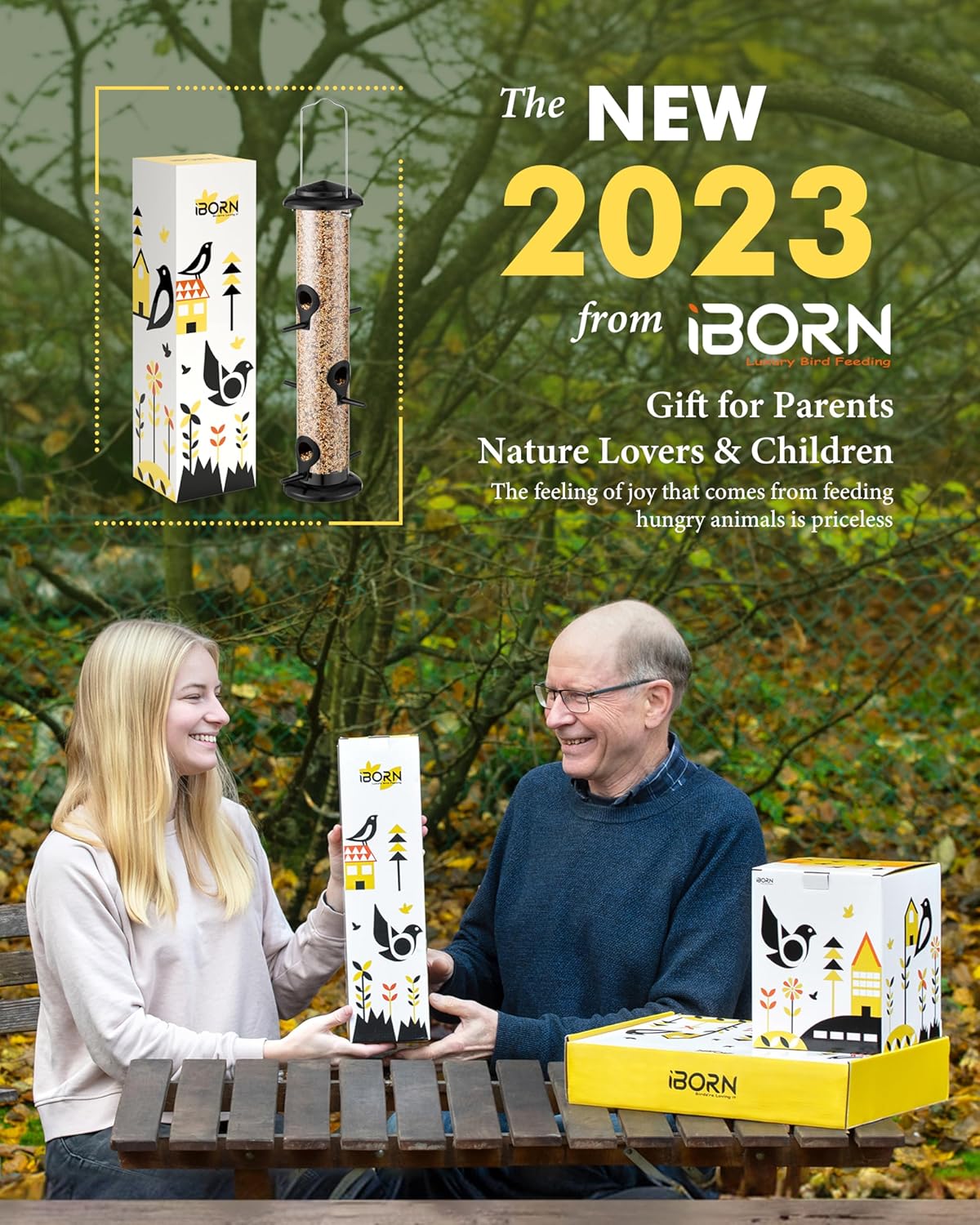 iBorn Metal Bird Feeders Black Wild Bird Feeder for Outdoors Hanging All Metal Black Finishing 14 Inch 6 Port(Seed is not Included)