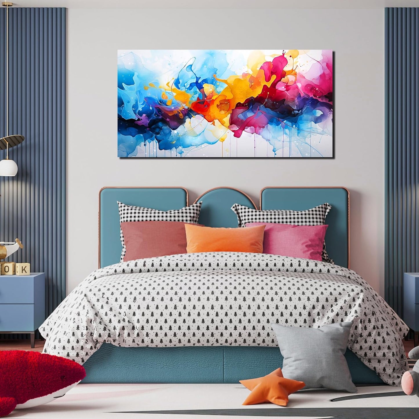 Alsingbago Large Colorful Abstract Canvas Wall Art for Living Room Bedroom Home Office Modern Wall Decor Blue Orange Pink Gray Abstract Picture Ready to Hang Size 24x48