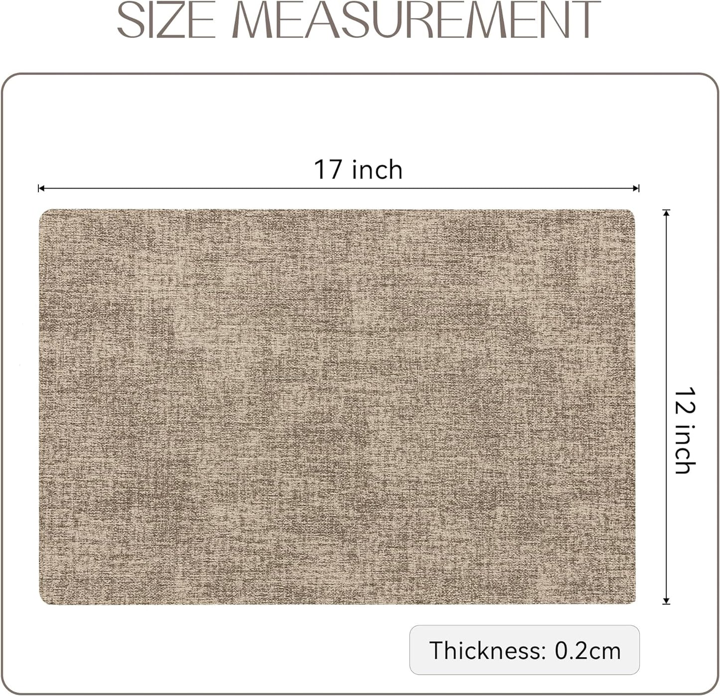 Romanstile Vinyl Placemats Set of 8-12 X 18 Inch - Heat Resistant Place Mats 100% Waterproof Oilproof Wipeable Reversible Faux Leather Table Mats for Kitchen/Dining/Party/Outdoor, Khaki