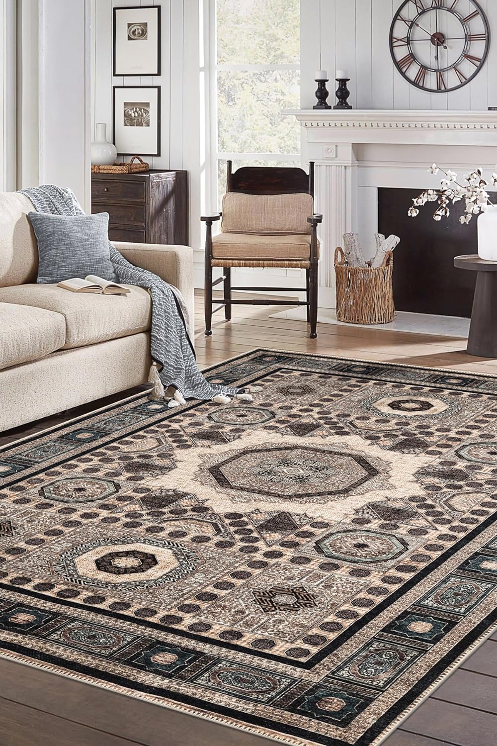 Keen Home Design 9x12 Rug - Machine Washable Area Rug with Non-Slip Backing, Ideal for Living Room, Dining Room, Bedroom - Vintage, Easy Clean, Durable, Low Pile Rug - (9' x 12')