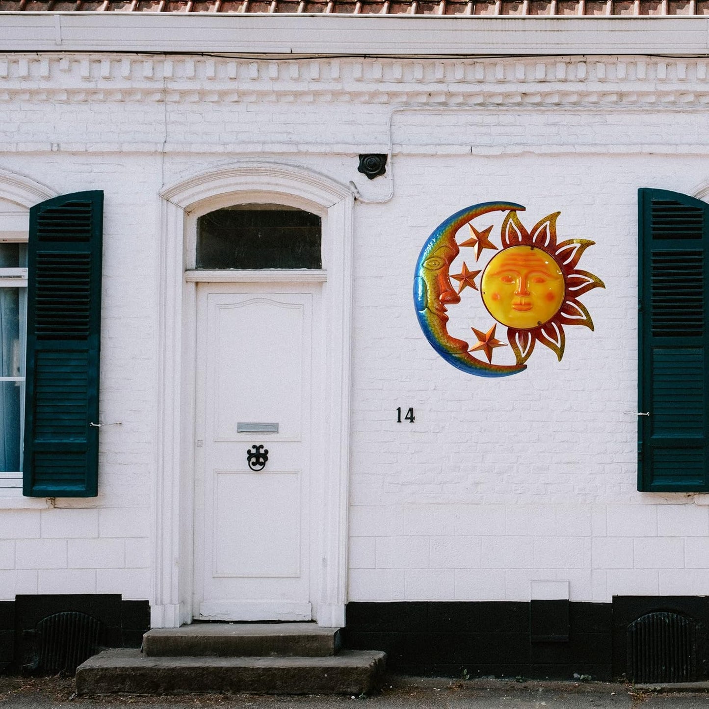 Metal Larger Size 29 Inch Sun Outdoor Wall Art Decor with Moon & Stars,Hanging for Indoor Outdoor Patio Garden Fence Deck Yard Pool Wall Sculpture Decoration Colorful