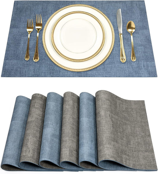 SUEH DESIGN Leather Placemats Set of 6 Reversible Table Mats Heat Resistant Waterproof No-Slip Place Mats for Dining Table Kitchen Parties