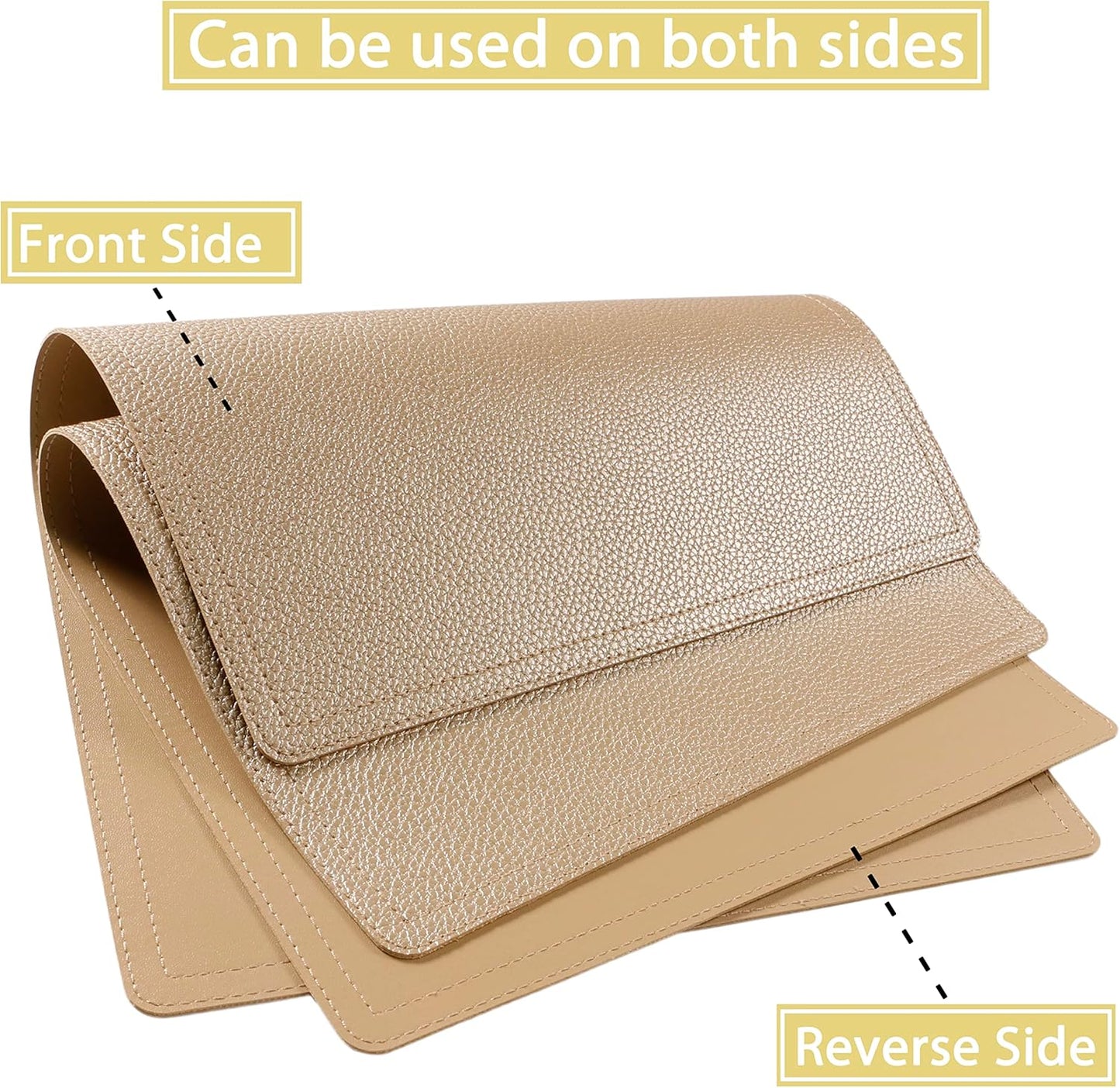 Set of 6 Faux Leather Placemats, PU Table Mats, Waterproof, Stain Resistant, Heat Resistant, Easy to Clean for Kitchen Dining Table,Conference Table C Gold Rectangle