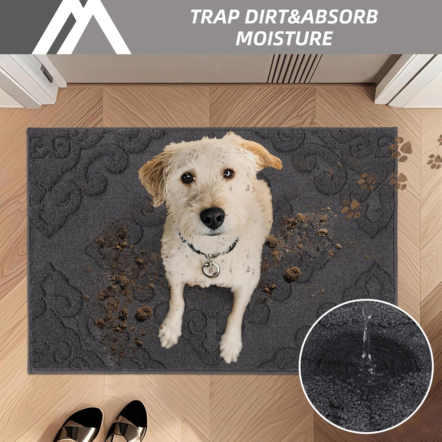 COSY HOMEER-Door-Mat-Non-Slip-Entryway-Rug 32”x48” Absorbent Welcome Mats Washable Dirt Trapper Door Mat Entrance Floor Mats for Front Back Doormats and Wet Shoes,Dark Grey