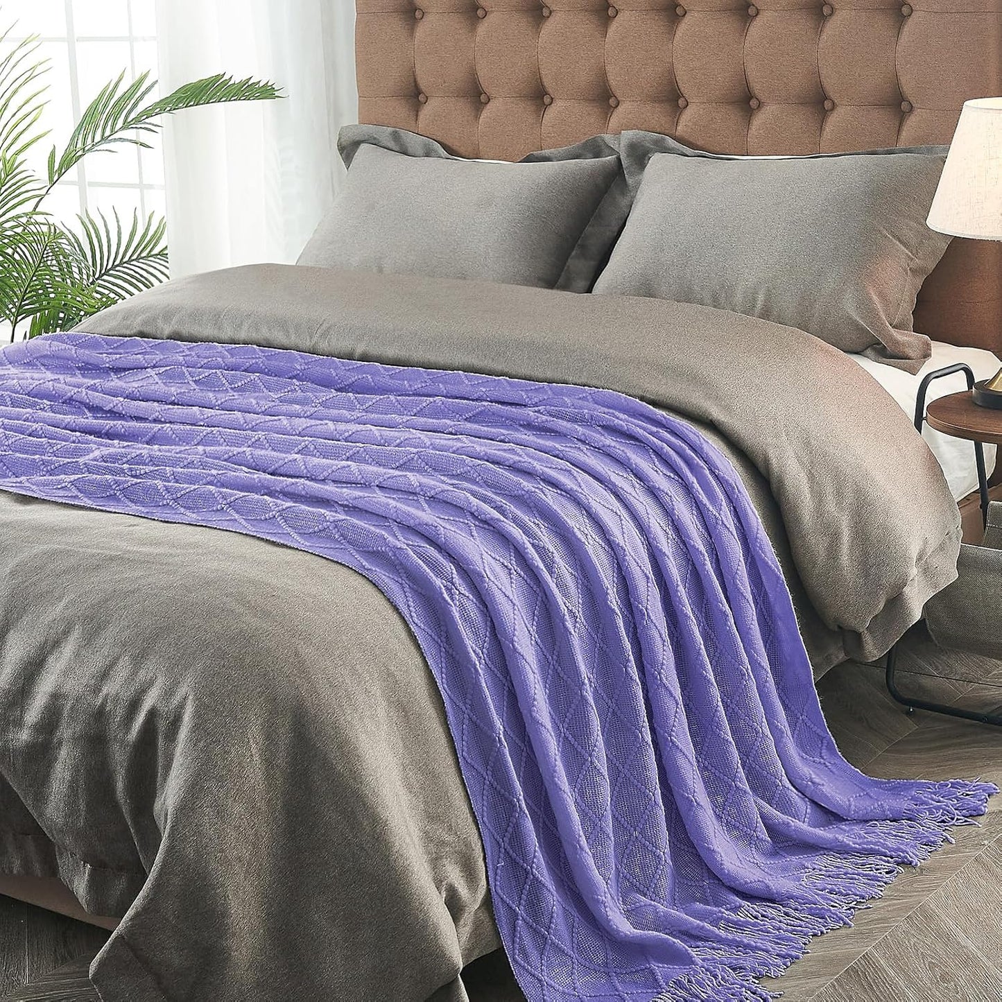 inhand Knitted Throw Blanket for Couch and Bed, Soft Living Room Home Decor Knitted Blanket with Tassel, Outdoor Lightweight Breathable Summer Blanket, Farmhouse Warm Woven Decorative, 50"x60"