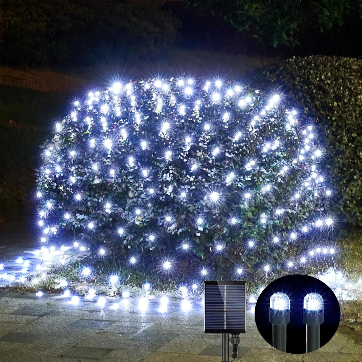 WBao Solar Christmas Lights Outdoor 200LED F8 Big Bulbs, 8.4ft x 5.2ft Christmas Net Lights with Remote Control, 8 Modes, Timer, Waterproof for Lawn, Bushes, Outdoor Christmas Decorations, Cool White
