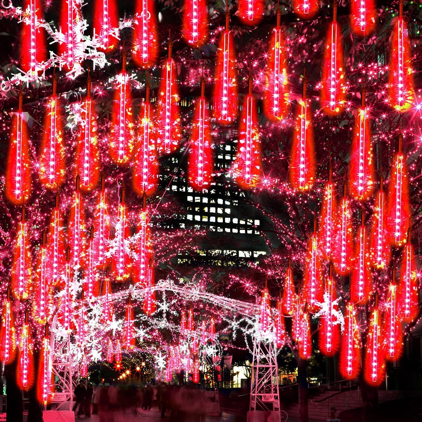 【2 Pack】 Christmas Lights Meteor Shower Rain Lights 12inch, Totally 20 Tube 480 LEDs Icicle Lights Outdoor Raindrop Lights for Xmas Halloween Wedding Party Tree Holiday Decoration, Red