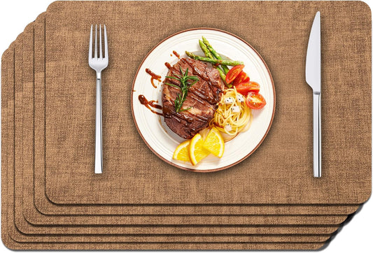 Maxpearl Faux Leather Placemats Set of 6 - Waterproof - Wipe Clean - Heat Resistant - Anti Slip Dining Table Place Mats, Suitable for Indoor & Outdoor Use, 17’’×12’’, Brown