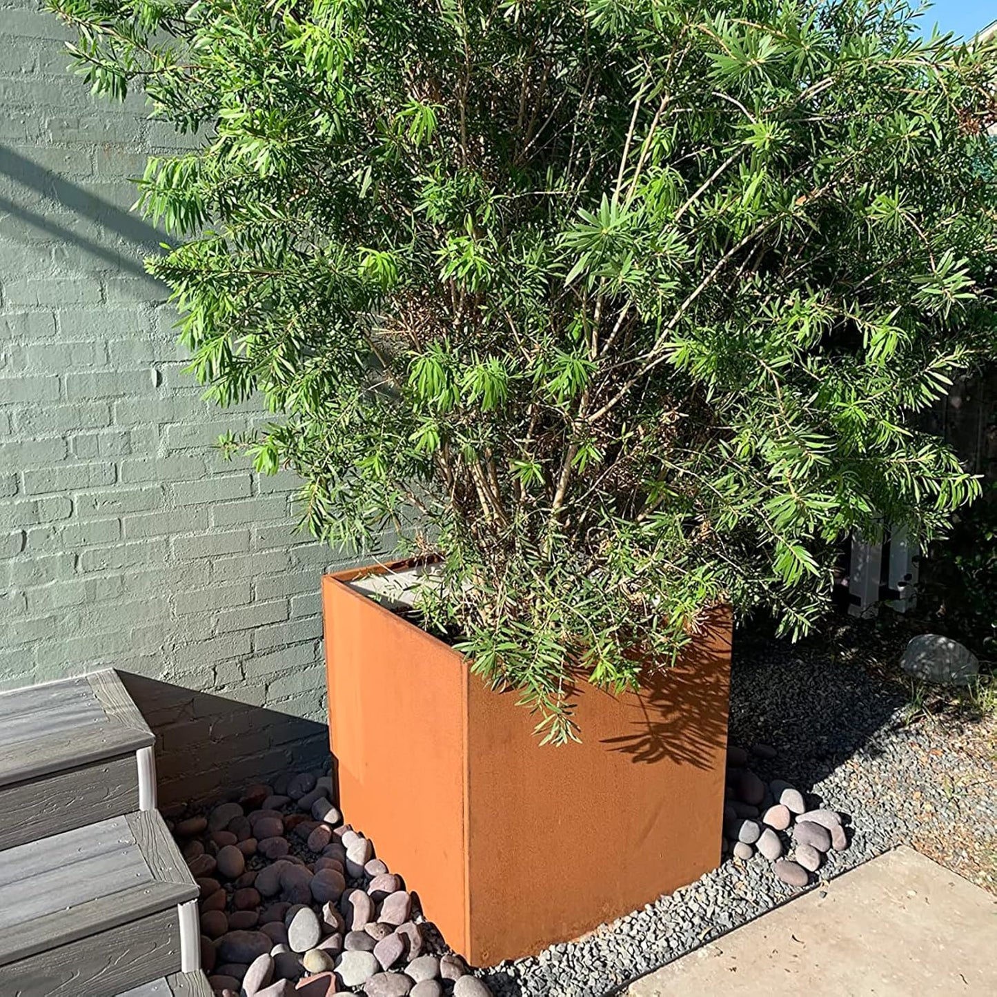Corten Steel Planter Box Large Outdoor Planter Square Cube Planters Rustic Metal Garden Flower Pot 24 Inch Durable Antique Detached for Commercial Residential Patio Deck and Yard