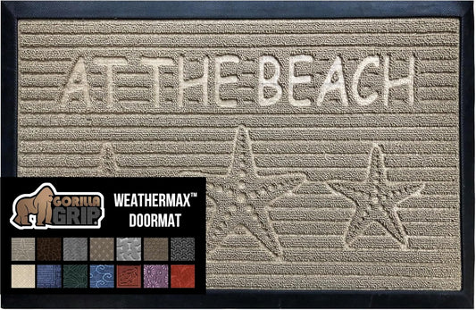 GORILLA GRIP 100% Waterproof All-Season WeatherMax Doormat 35x23, US Designed Natural Rubber, Stain and Fade Resistant, Low Profile Indoor Outdoor Door Mats, Easy Clean Patio Mat, Sand Beach