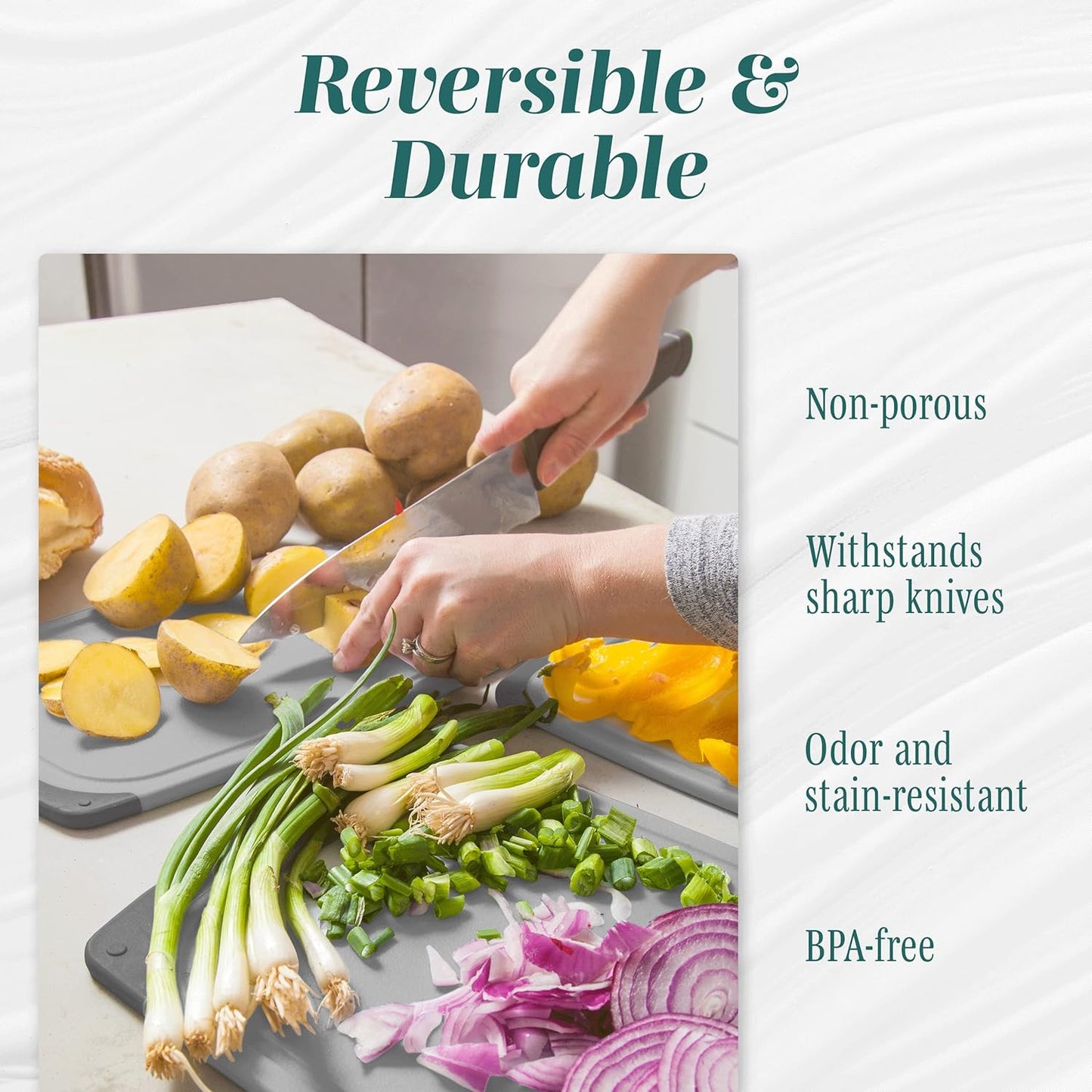 Cutting Boards for Kitchen - BPA-Free Chopping Board - Different Sizes & Non Slip Handles - Reversible, Large Cutting Board Set - Unique Gifts for Cooks Who Have Everything - 3-Pack Gray/Gray