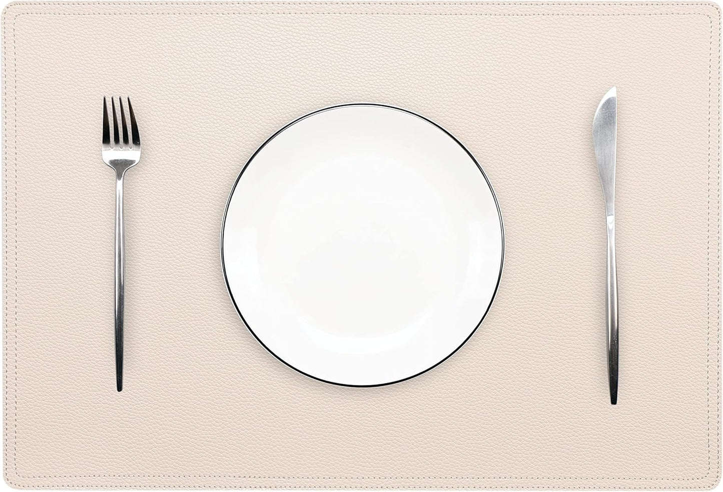 Set of 8 Faux Leather Placemats, PU Table Mats, Waterproof, Stain Resistant, Heat Resistant, Non-Slip Easy to Clean for Kitchen Dining Table,Conference Table, Beige