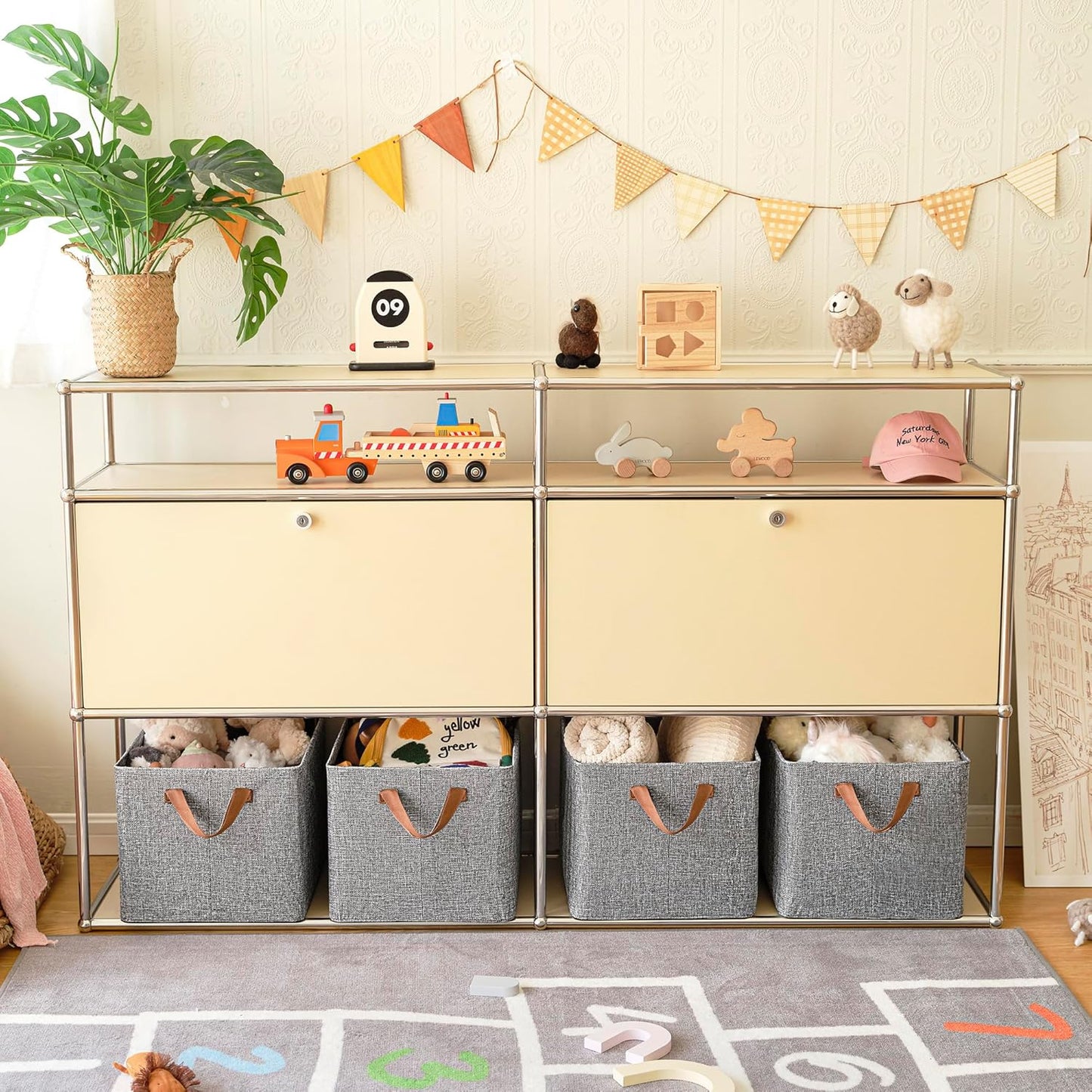 GRANNY SAYS Closet Storage Baskets, Collapsible Fabric Storage Bins with Metal Frame, Clothes Organizer Bins, Extra Large Baskets for Shelves, Gray, 4-Pack