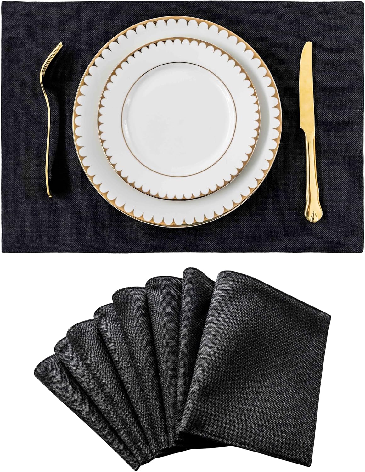 Home Brilliant Black Placemats Set of 8 Heat Resistant Halloween Table Mats Cloth Dining Spring Table Place Mats Kitchen Washable Placemat, Black