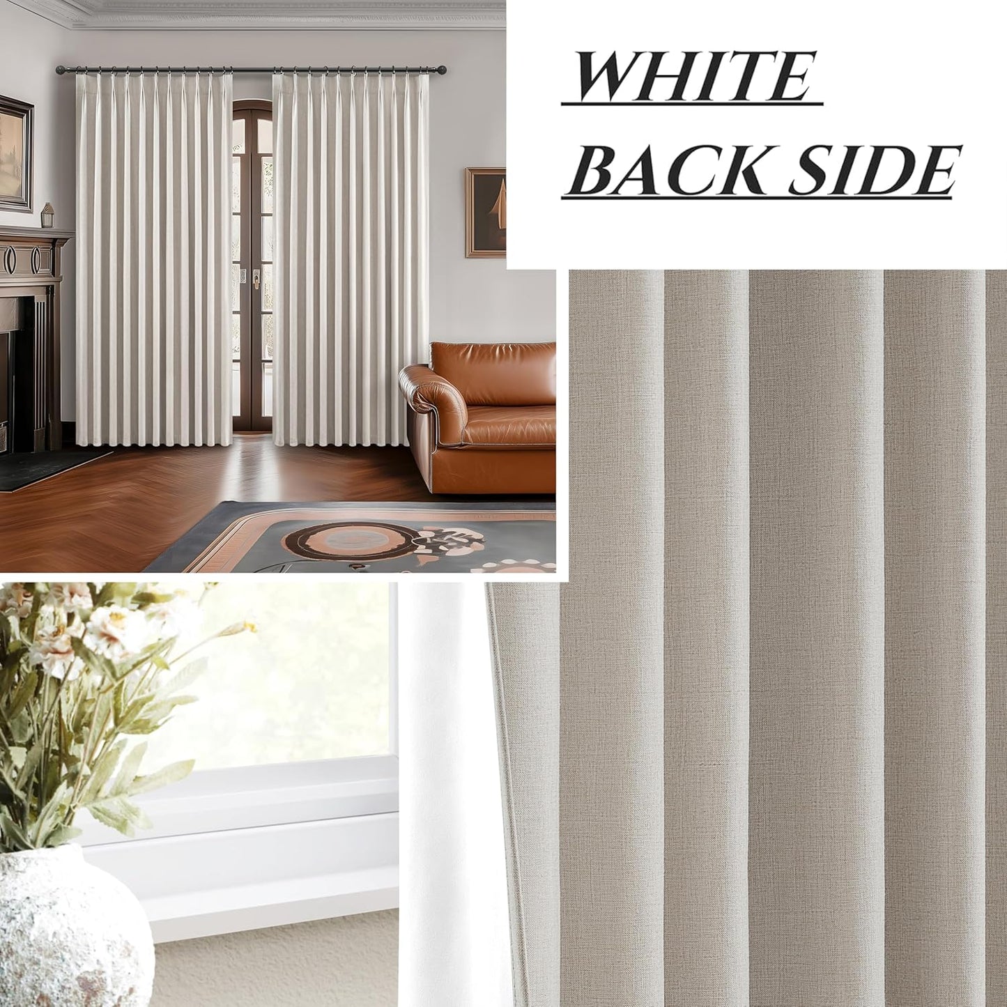 Pinch Pleated Blackout Curtains 70 Inches Wide for Living Room, Room Darkening Linen Blend Tan Viral Large Window Curtains for Bedroom Thermal Soundproof Natural Drapes 70"W x 96"L x 2Panels
