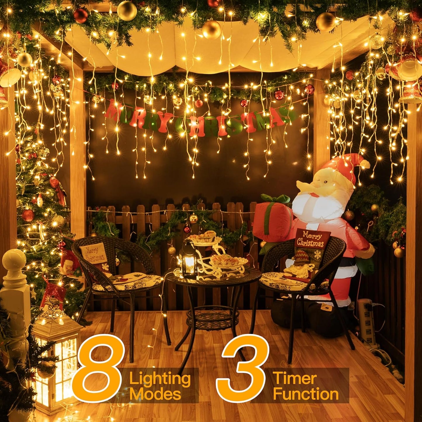 Ollny Icicle Lights for Outside 720LED 60FT, Warm White Christmas Lights with Remote 8 Modes Dimmable, Waterproof Connectable Timer Hanging Light for House Outdoor Yard Indoor Decorations