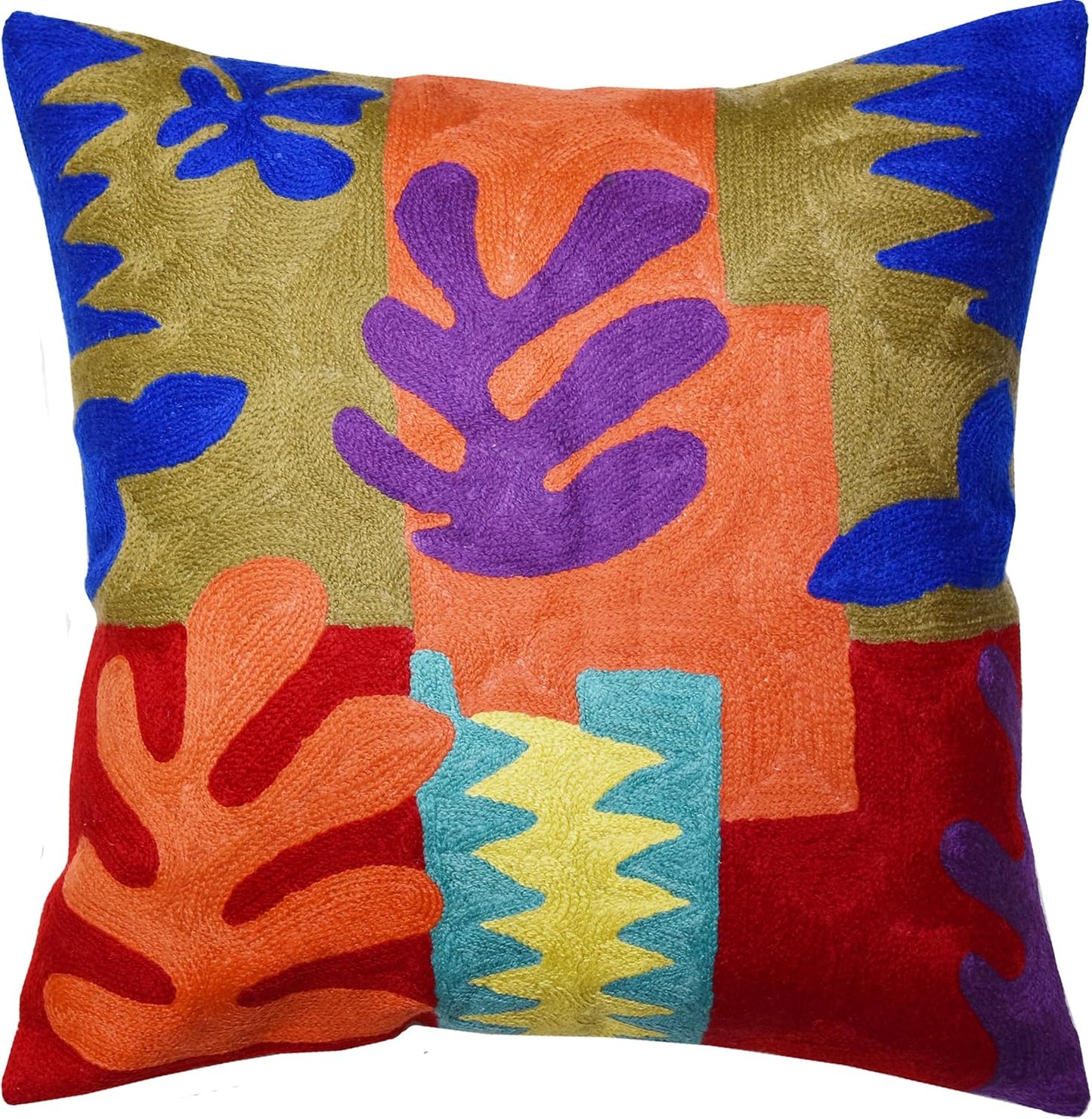 Matisse Decorative Pillow Cover Cutouts Hand Embroidered Abstract Toss Pillows Farmhouse Chair Cushion Contemporary Pillowsham Mid-Century Chair Cushions Wool Size 18x18