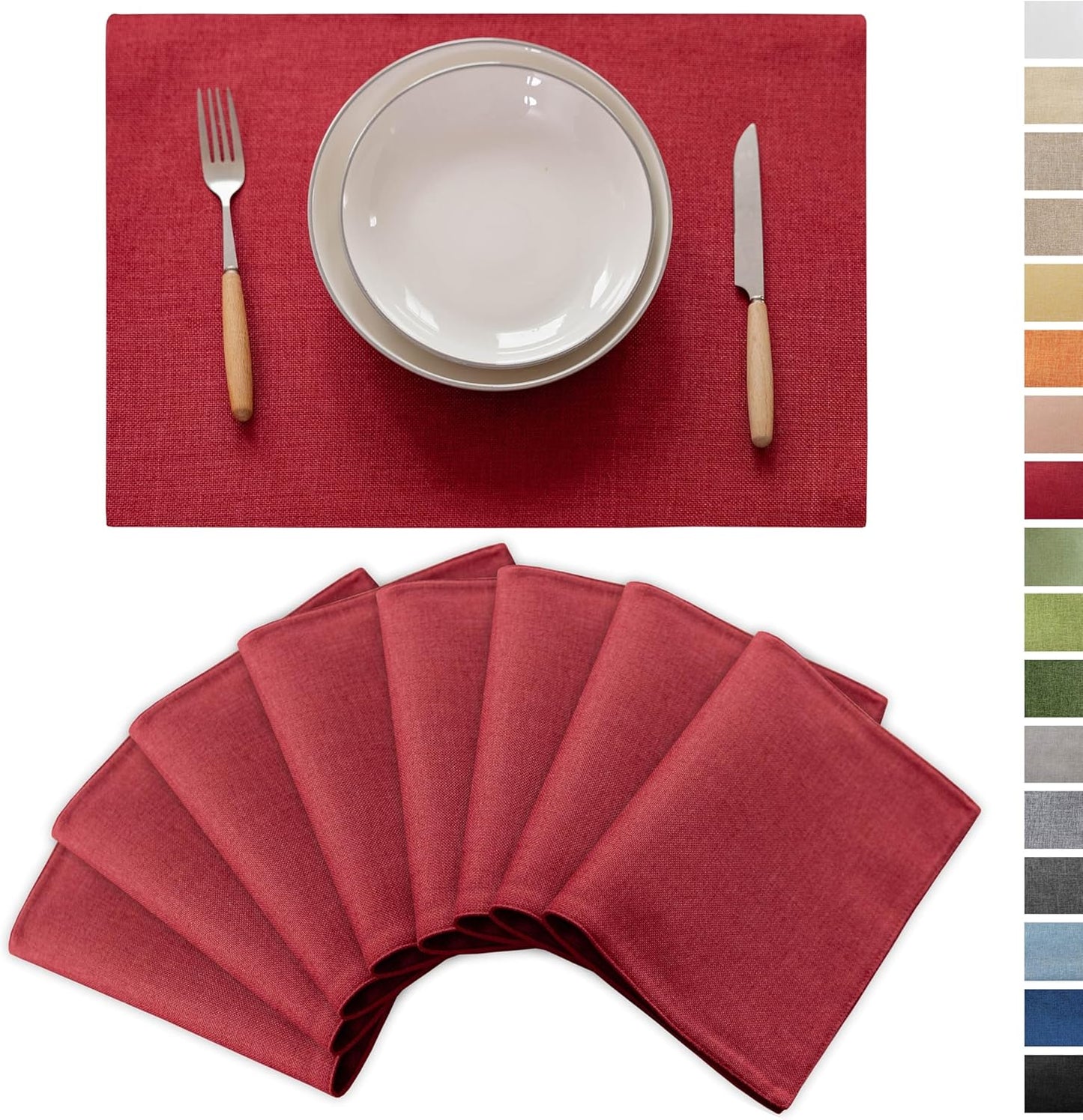 Demetex Red Placemats Set of 8 Fade Resistant Linen Placemats Modern Decorative Table Placemat for Christmas Holiday Wedding Birthday, 13x19 inch, Wine Red