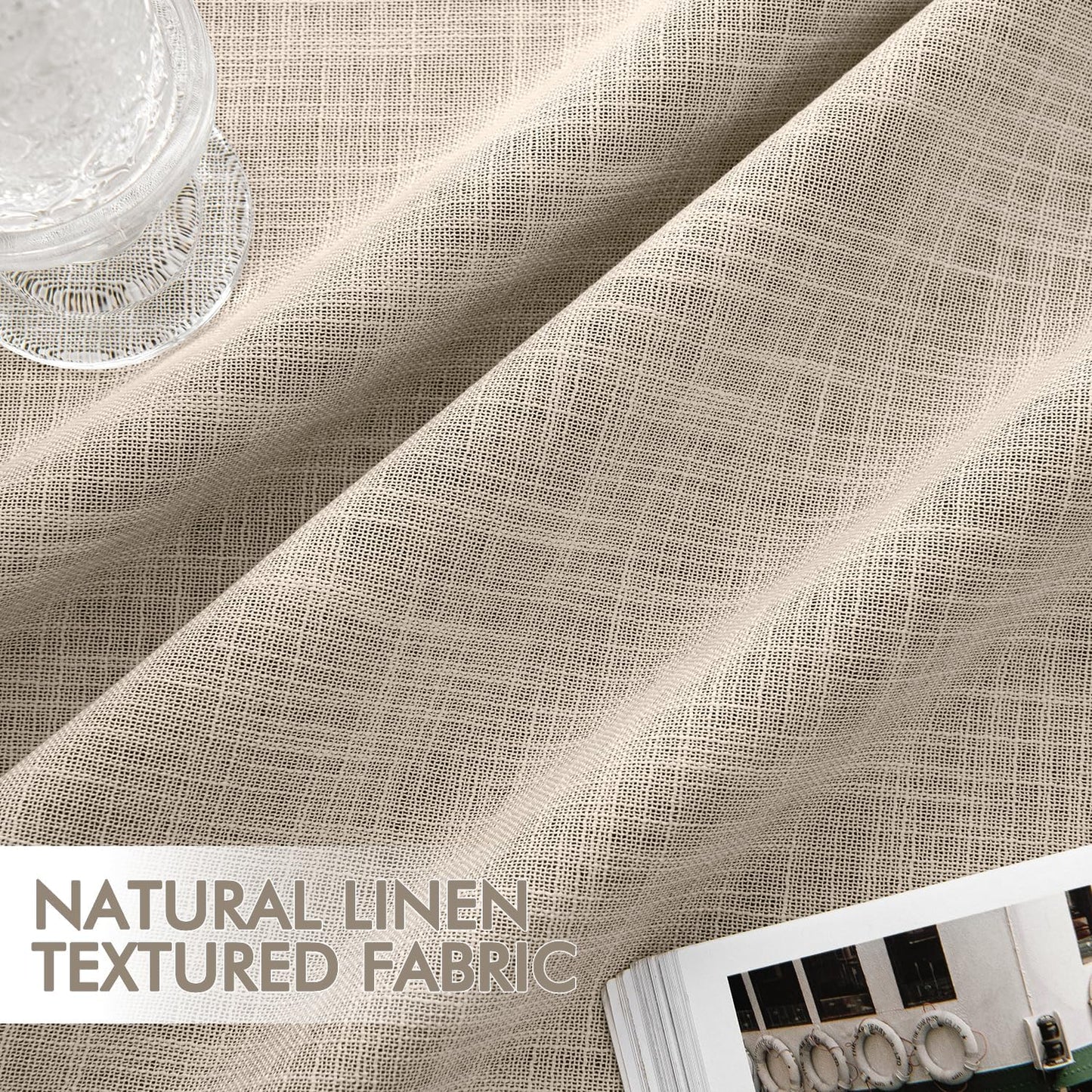 MIULEE Beige 100% Blackout Linen Curtains 84 Inch 2 Panels Set Double Sided No Coating Pleated Back Tab Black Out Long Thermal Insulated Pinch Pleat Bedroom Living Room Darkening Window Drapes