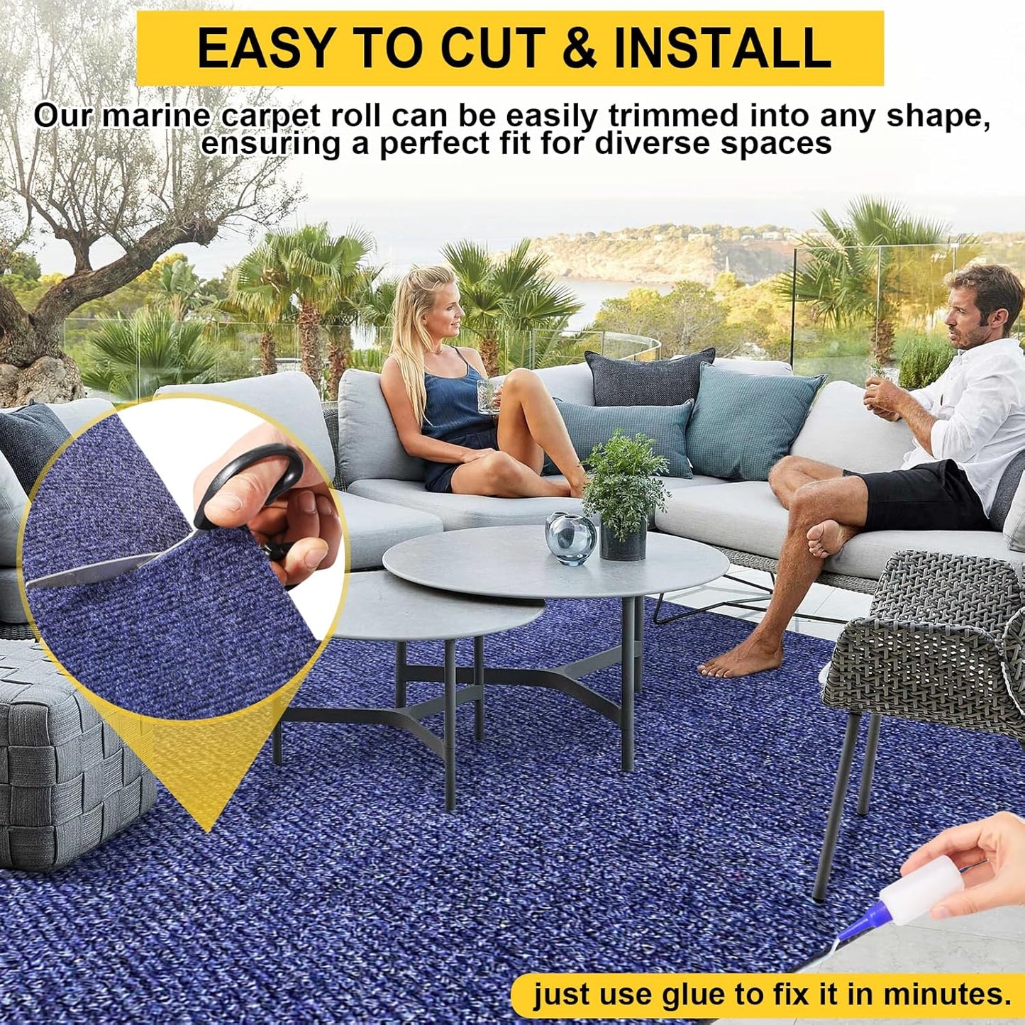 Marine Carpet,6 FT x 23 FT Deep Blue Indoor Outdoor Carpet 0.2" Thick Boat Carpet with Water-Proof TPE Backing, Non-Slide Outdoor Marine Carpet Roll for Home, Patio, Porch, Deck