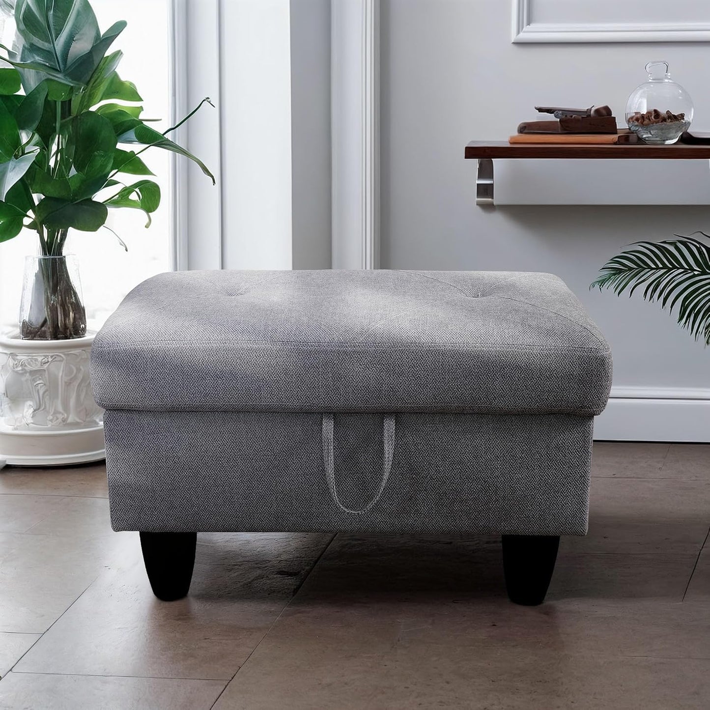 Ottoman Rectangular Storage Ottoman Bench, Flannel Footrest Stool Footstool with Lid for Living Room, Bedroom, Entryway, Gray, 28.5"x19"x17.5"