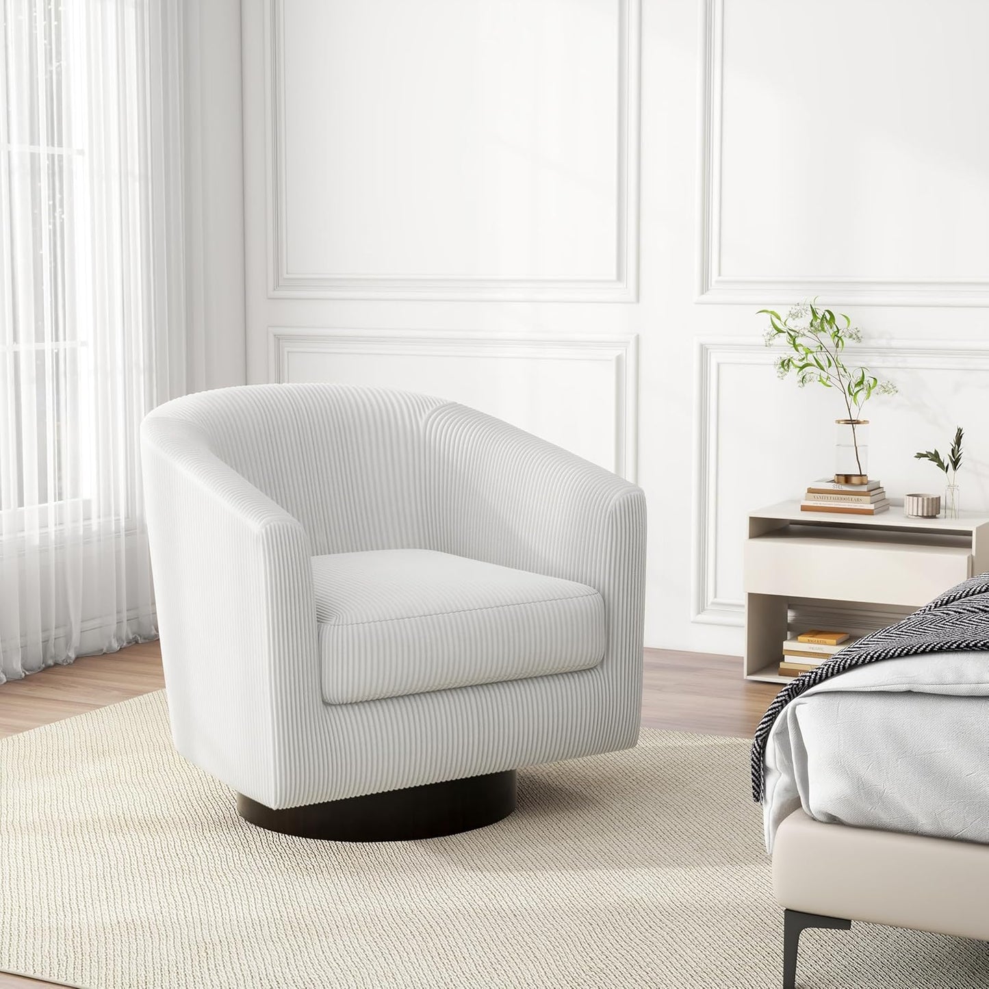 Swivel Barrel Accent Chair, Modern Round Corduroy Fabric Arm Chair for Living Room, Bedroom, Comfy Club Reading Chairs for Adults (Corduroy Beige, Set of 2)