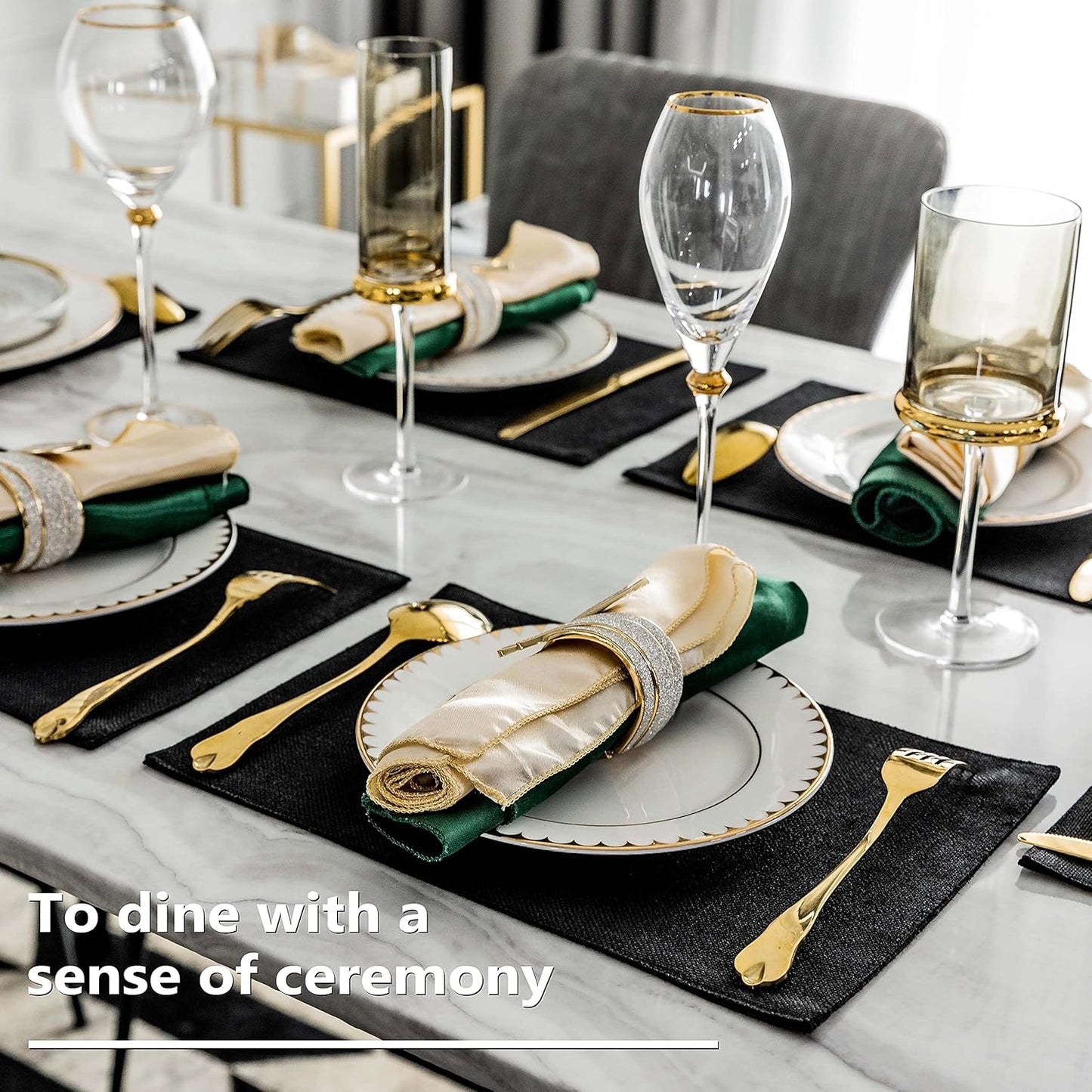 Home Brilliant Black Placemats Set of 4 Heat Resistant Halloween Table Mats Cloth Dining Table Place Mats Kitchen Washable Placemat New Year, Black