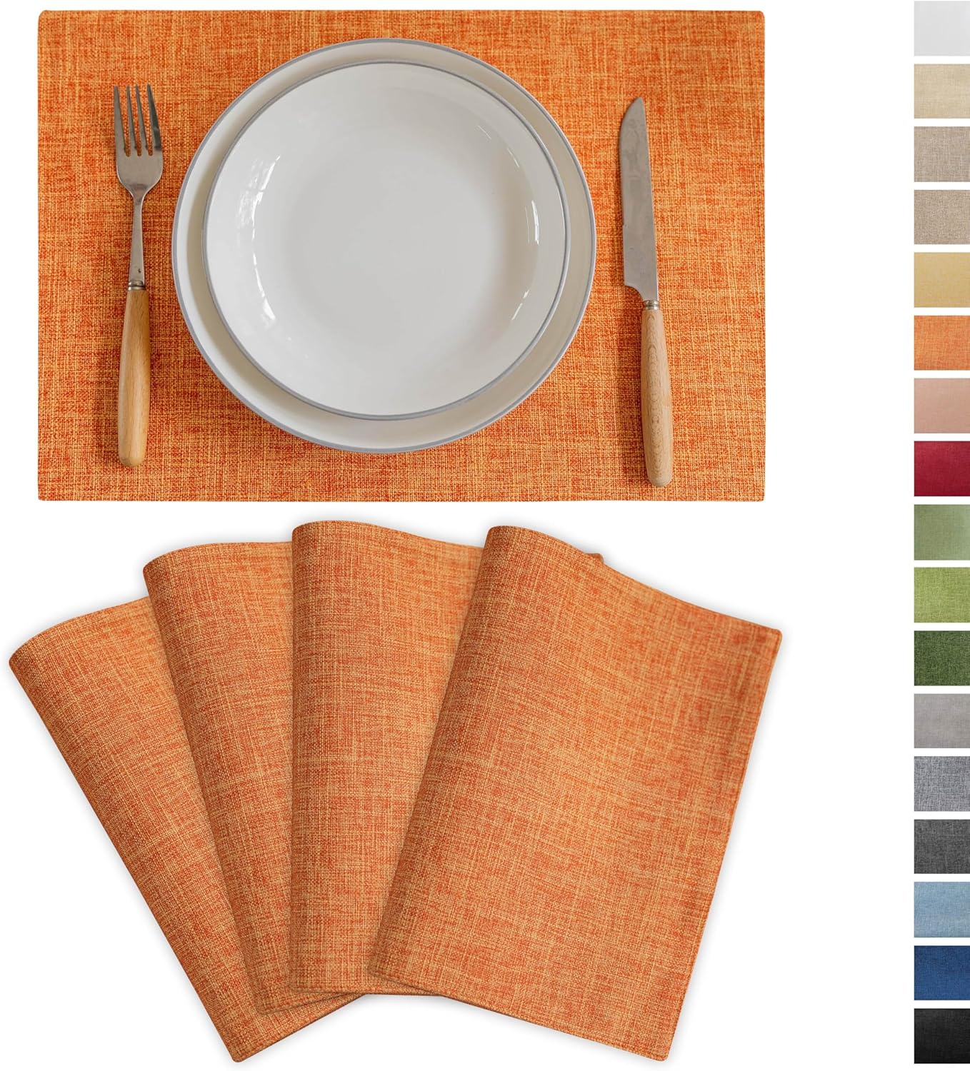 Demetex Orange Placemats Set of 4 Fall Linen Place Mats Decorative Heat Resistant Cloth Table Mats for Party Birthday Thanksgiving Dinner, 13x19 inch, Orange
