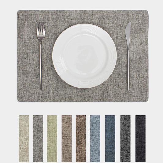 Chrysameld Vinyl Placemats Set of 4 - Faux Leather 100% Waterproof Oil-Proof Wipeable PU Place Mats, Heat Resistant Anti Slip Reversible Table Mats for Indoor & Outdoor Use,(17×12Inch, Light Grey)