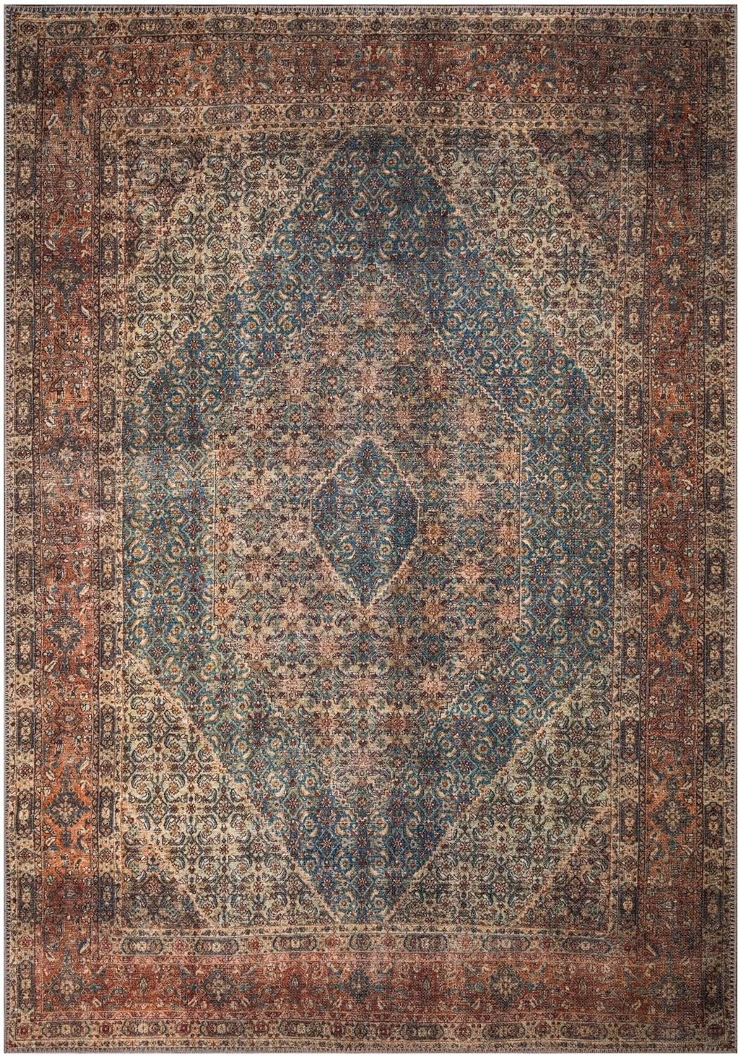 Keen Home Design 9x12 Rug - Machine Washable Area Rug with Non-Slip Backing, Ideal for Living Room, Dining Room, Bedroom - Vintage, Easy Clean, Durable, Low Pile Rug - (9' x 12')