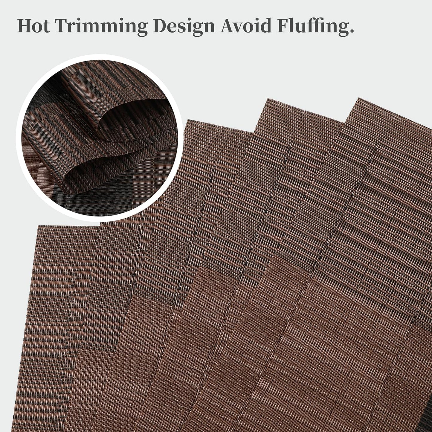 Leetaltree Brown with Black Striped Placemats Set of 12 - Heat Resistant Non-Slip Place mats for Dining Table, Washable Durable PVC Vinyl Woven Table Mats（Brown Stripe, 12）