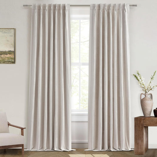 Linen Pinch Pleated Curtains 102 Inches Long Heavy Duty Thermal Insulated Custom Extra length Burg for Dining Room Cottage Total Blackout 48/60/72 Wide Window Treatments Drapes with Hook 2 Panels