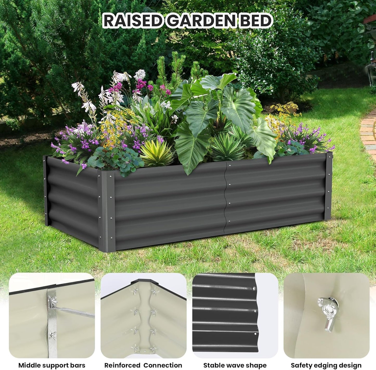 Large Outdoor Planter Boxes Kit Set of 2,6x3x1ft Galvanized Raised Bed Planter with Open-Ended Base Design, Elevated for Outdoor Plants, Durable Raised Bed for Gardening,Green