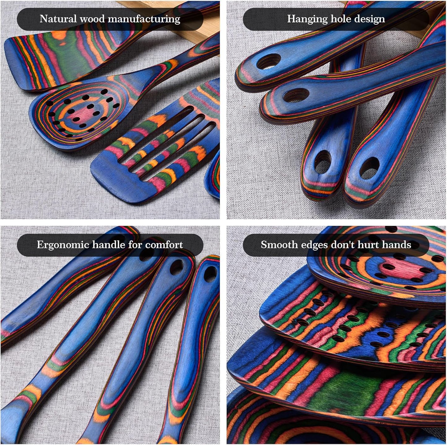 Heat-Resistant Wood Cooking Utensils - 7pc Set, Eco-Friendly, Includes Spatula, Pasta & Slotted Spoons, Essential Kitchen Tool