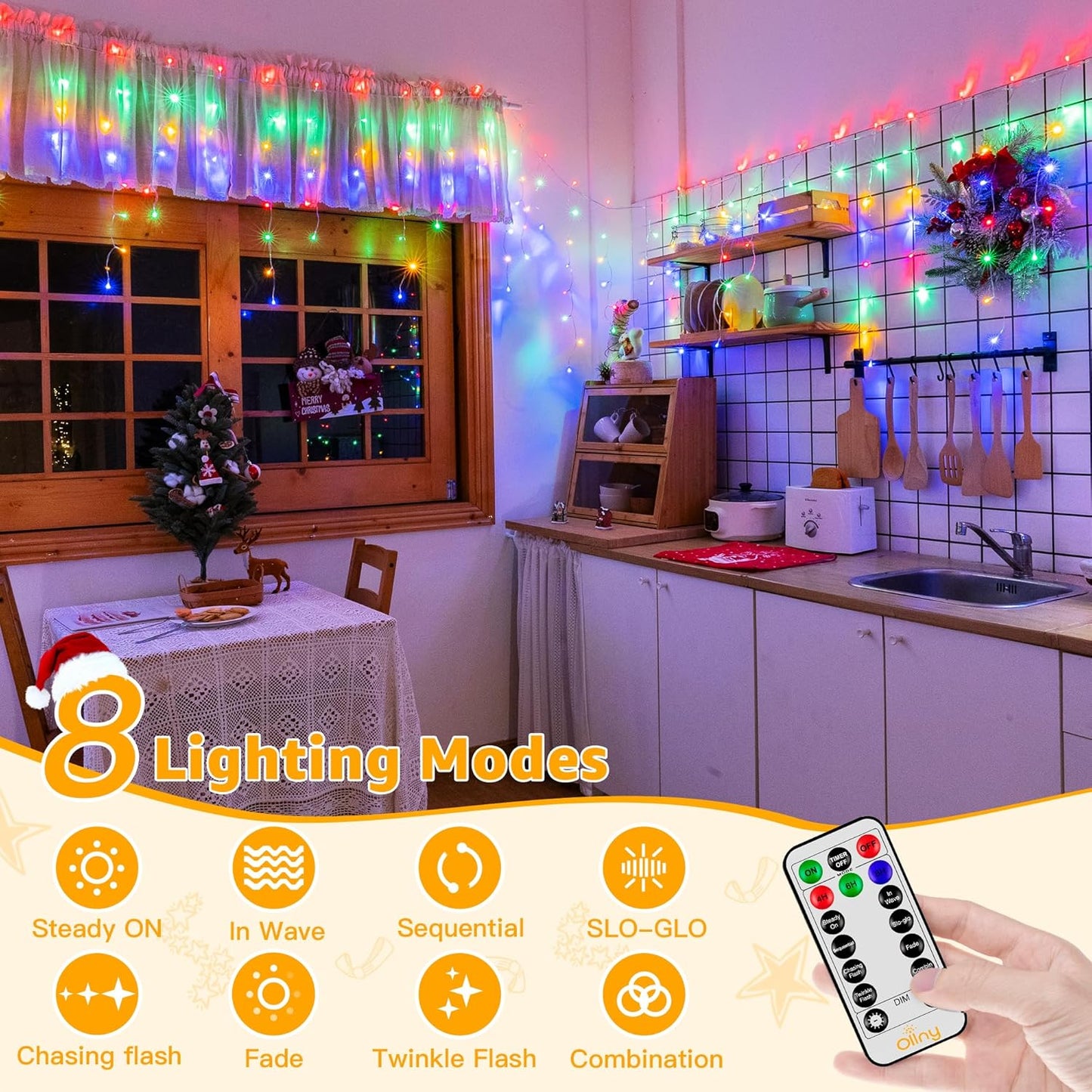 Ollny Icicle Lights for Outside 720LED 60FT, Multicolor Christmas Lights with Remote 8 Modes Dimmable, Waterproof Connectable Timer Hanging Light for House Outdoor Yard Indoor Decorations