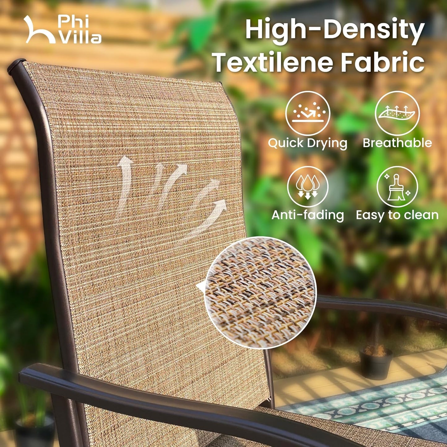 PHI VILLA Outdoor Patio Bar Set for 5, High Top Patio Bar Table and Chairs Set with 4 Patio Swivel Bar Stools & 40" Wooden-Like Steel Bar Height Table for Garden and Yard, Brown & Yellow