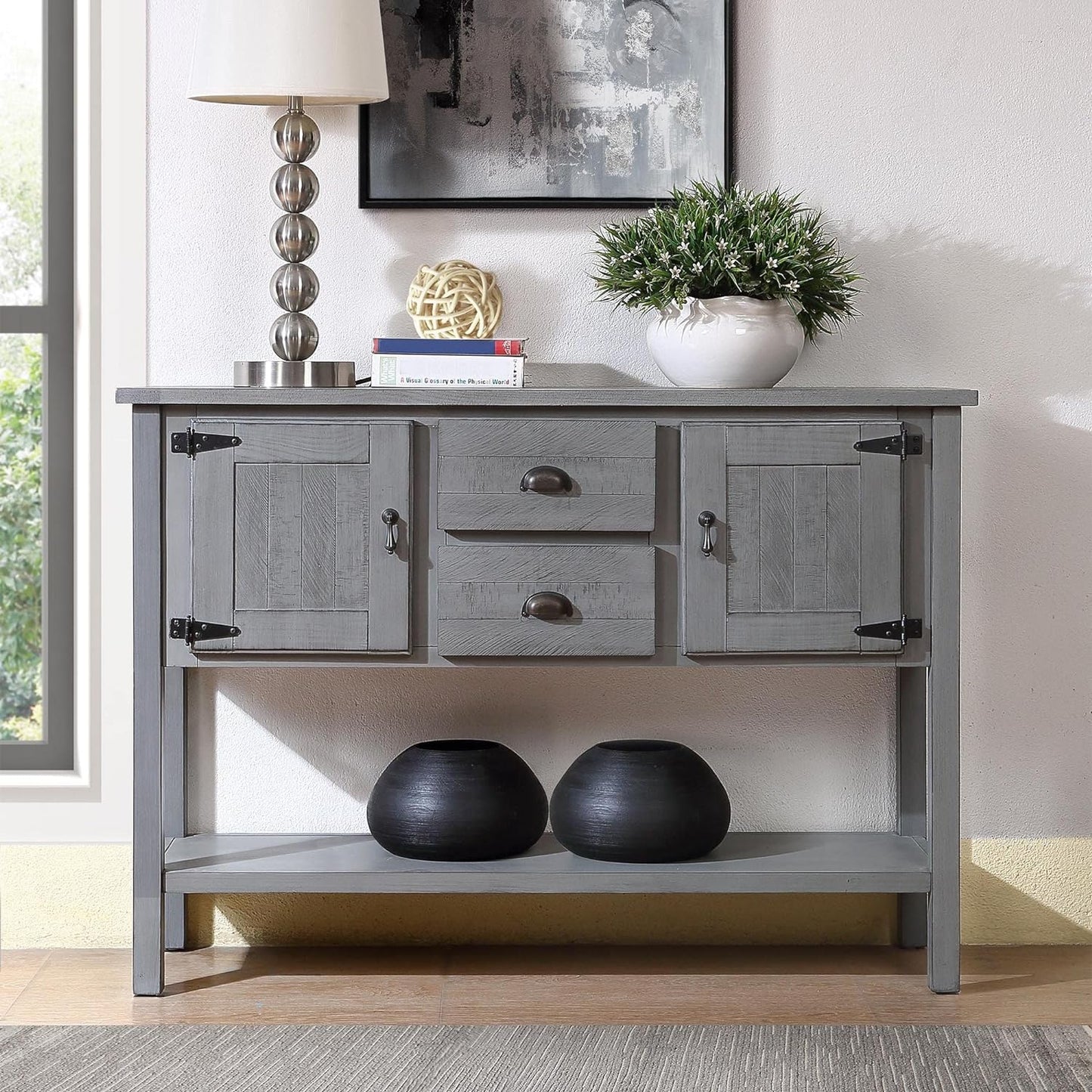 Solid Wood Farmhouse Console Table Sofa Table with Storage Drawers and Shelves for Storage Entry Hallway Foyer Sofa Side Table(48" Gray)